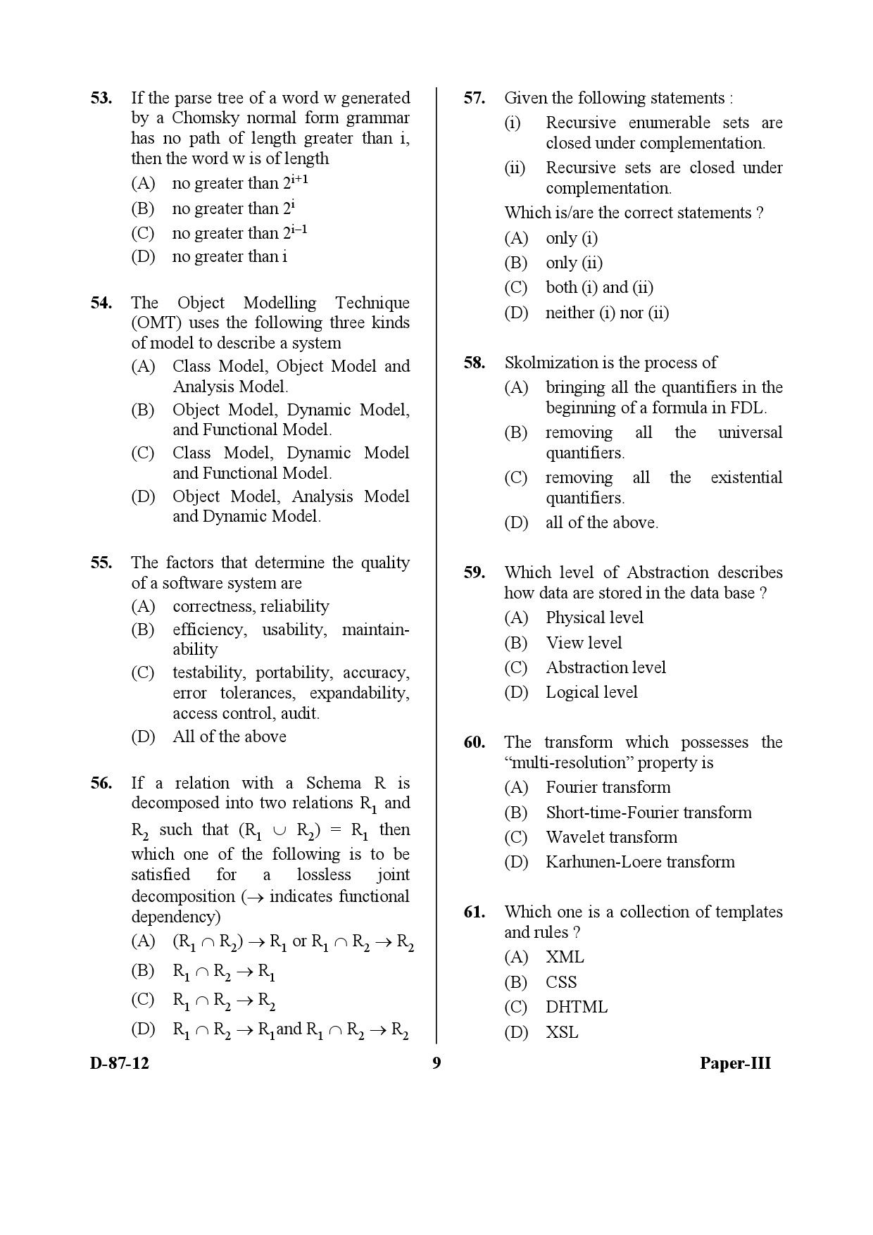 UGC NET Computer Science and Applications Question Paper III December 2012 9