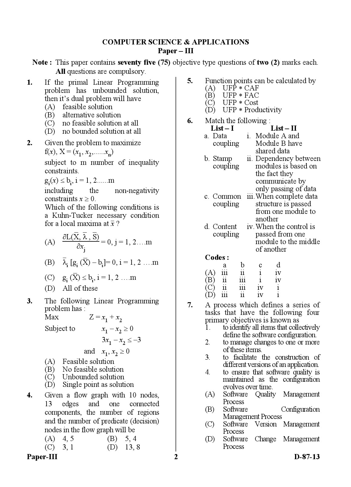 UGC NET Computer Science and Applications Question Paper III December 2013 2