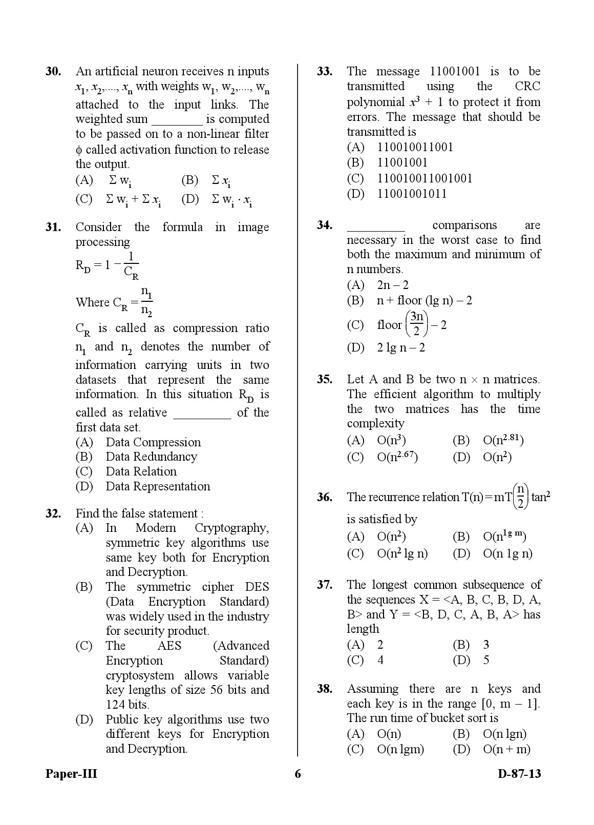 UGC NET Computer Science and Applications Question Paper III December 2013 6