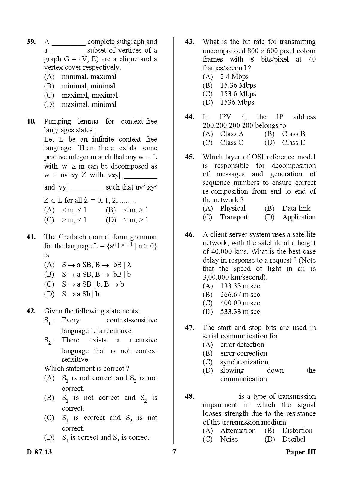 UGC NET Computer Science and Applications Question Paper III December 2013 7