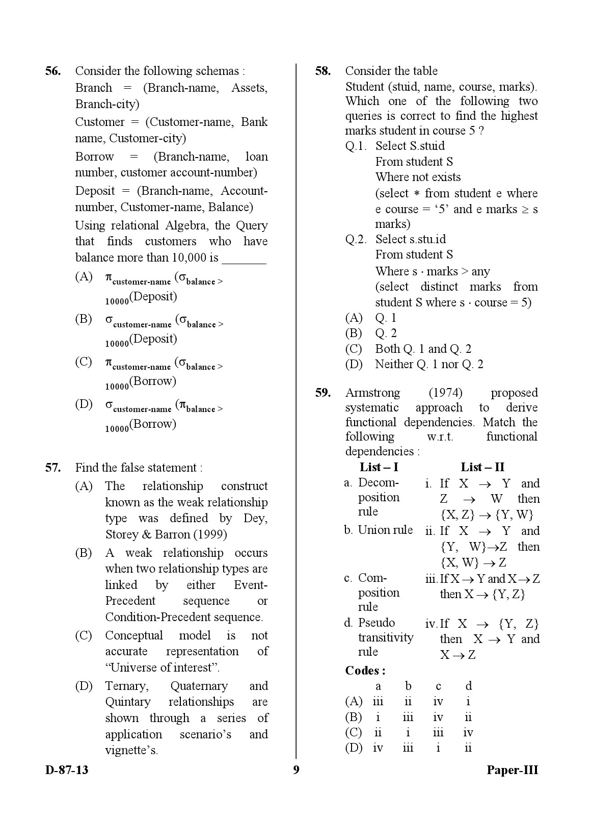 UGC NET Computer Science and Applications Question Paper III December 2013 9