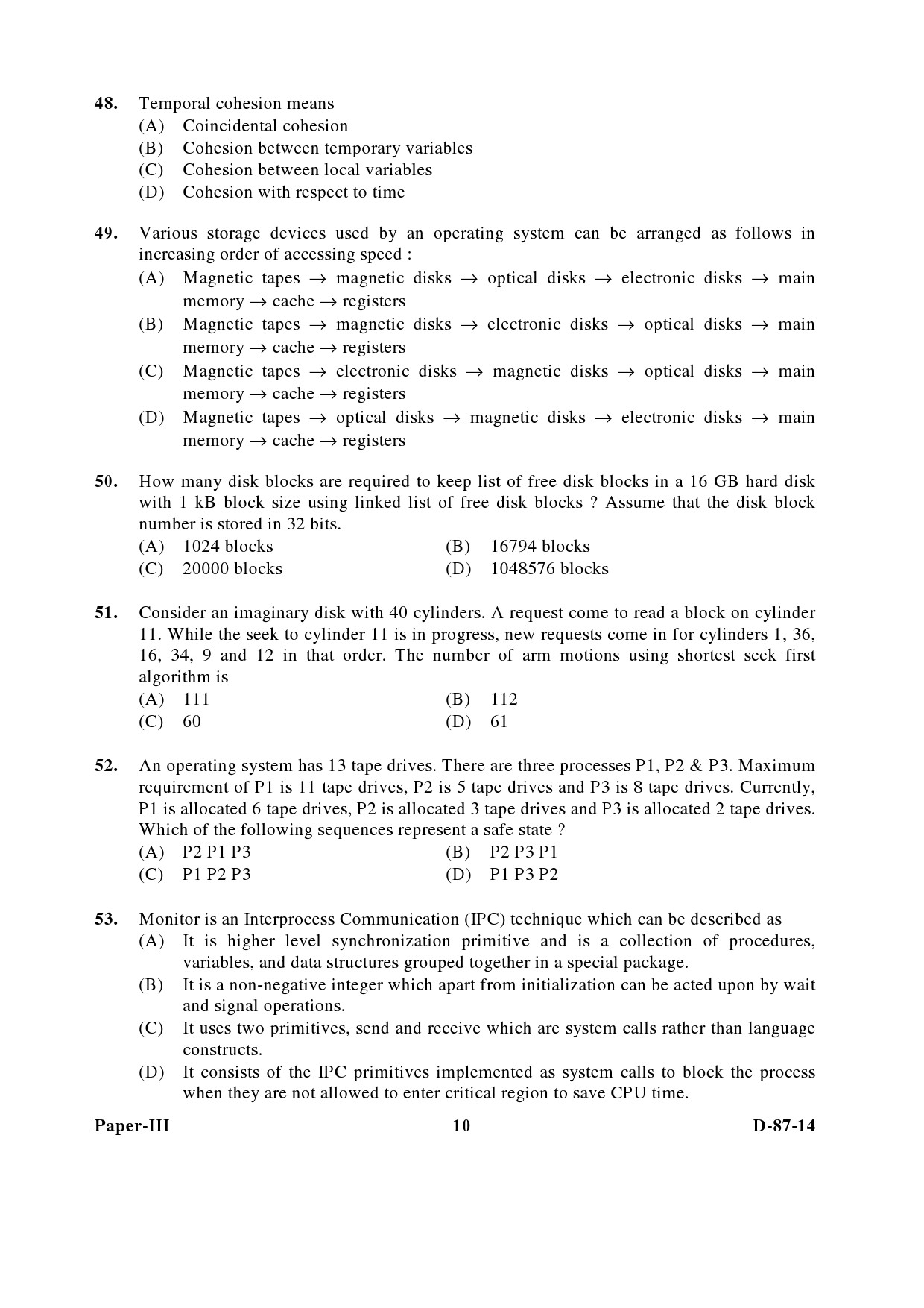 UGC NET Computer Science and Applications Question Paper III December 2014 10