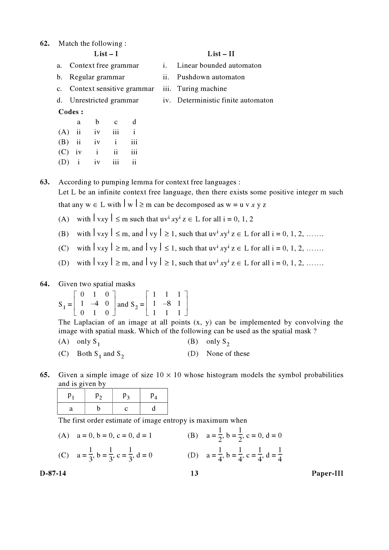 UGC NET Computer Science and Applications Question Paper III December 2014 13