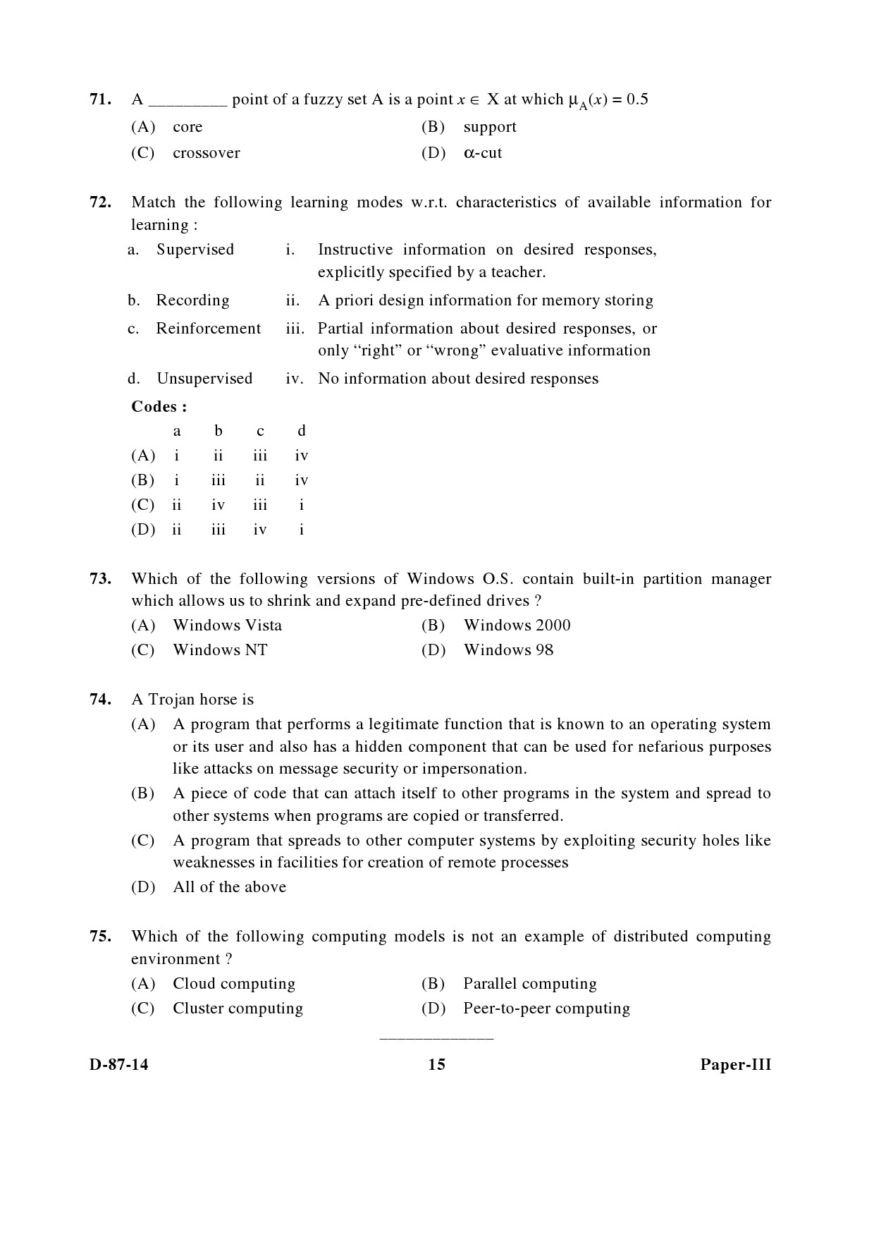 UGC NET Computer Science and Applications Question Paper III December 2014 15