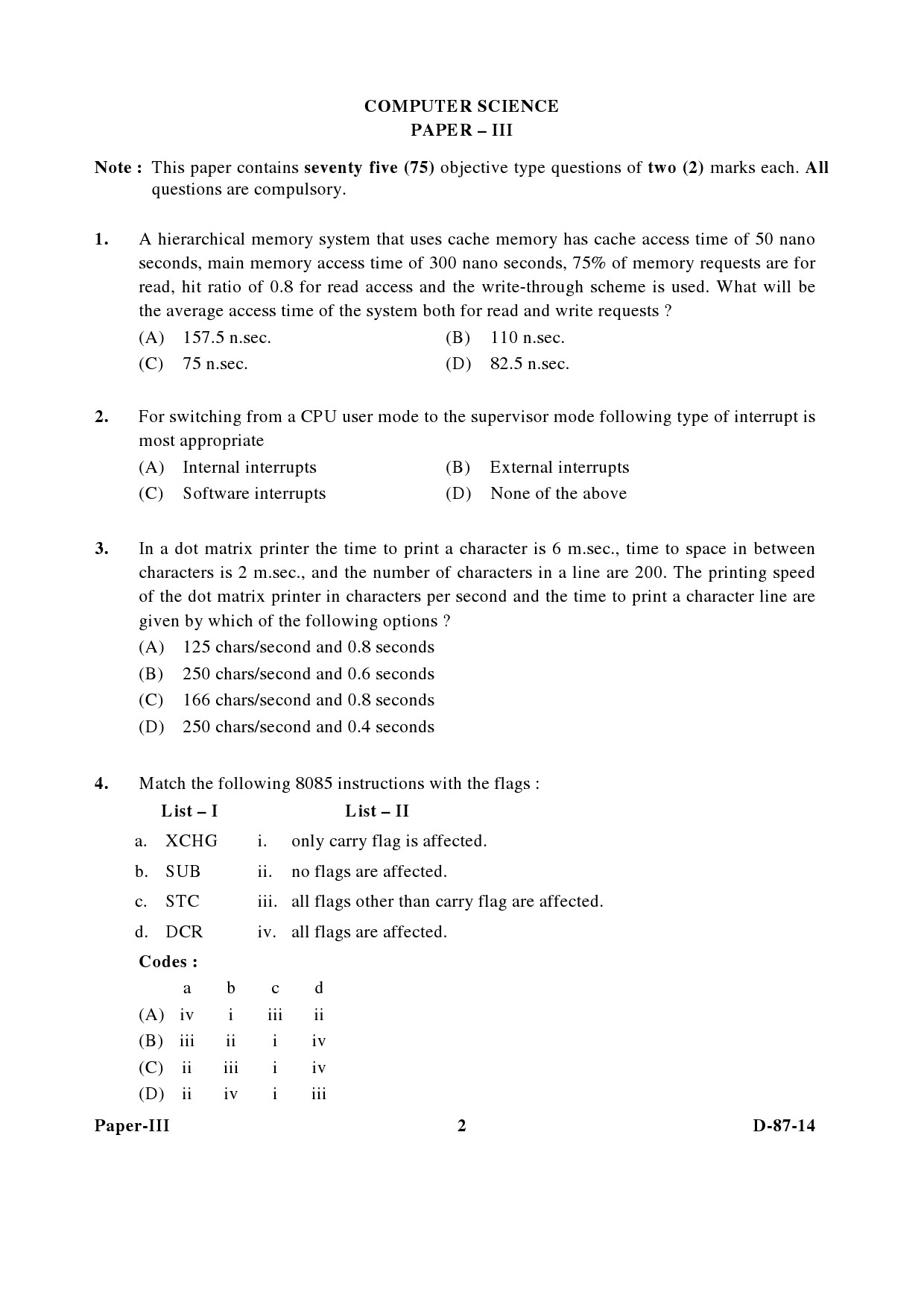 UGC NET Computer Science and Applications Question Paper III December 2014 2