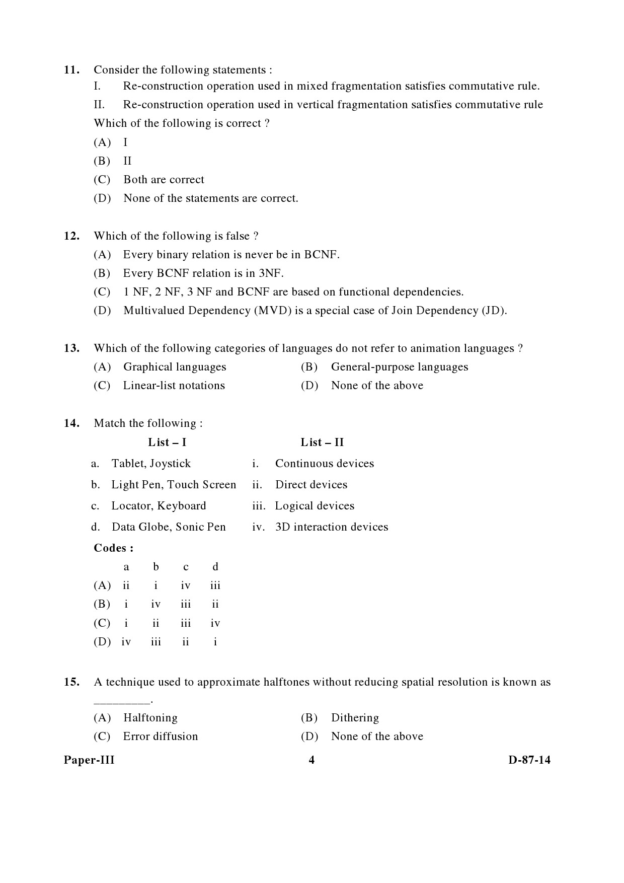 UGC NET Computer Science and Applications Question Paper III December 2014 4