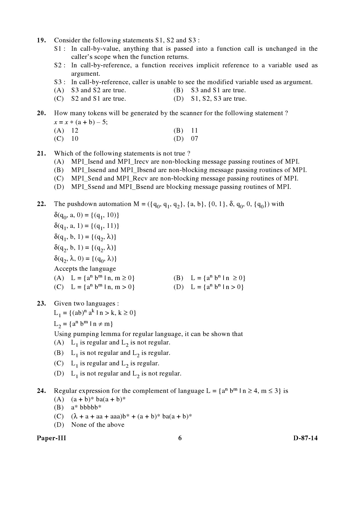 UGC NET Computer Science and Applications Question Paper III December 2014 6