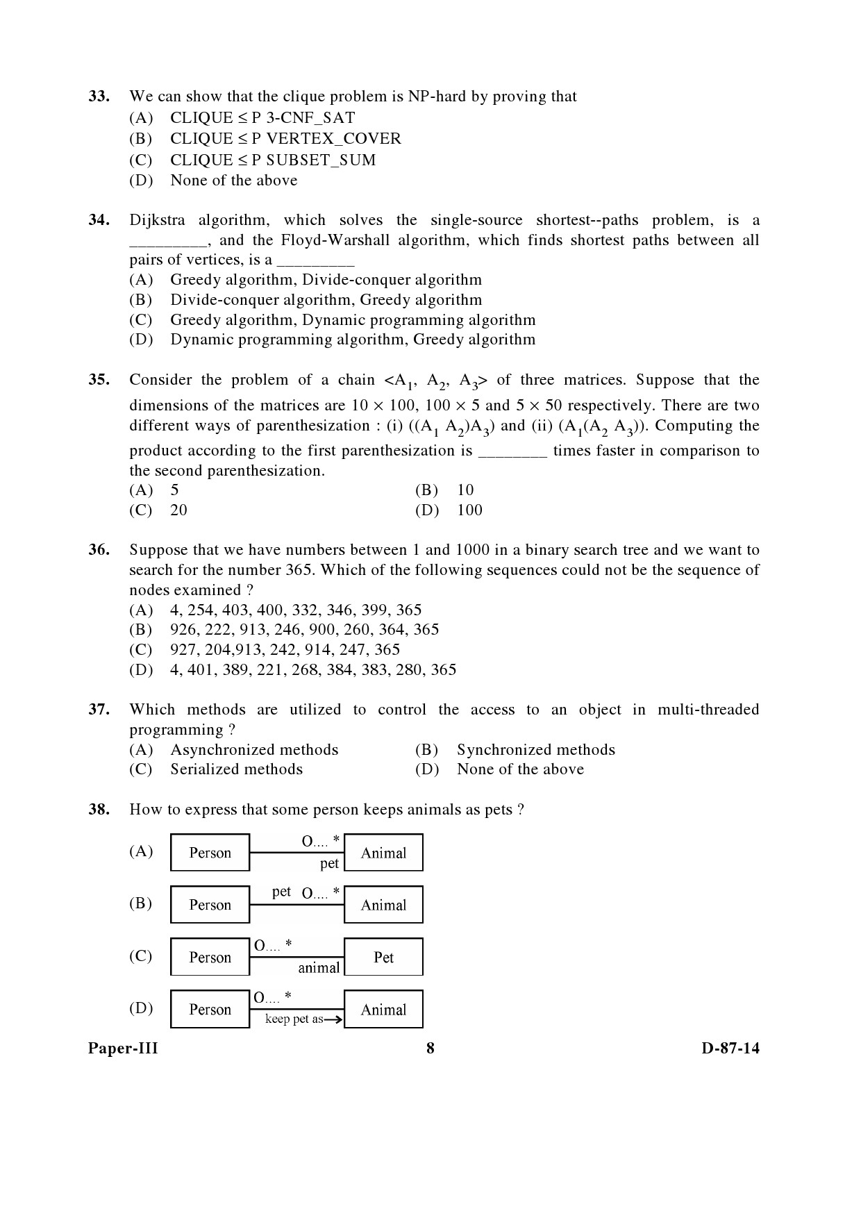 UGC NET Computer Science and Applications Question Paper III December 2014 8