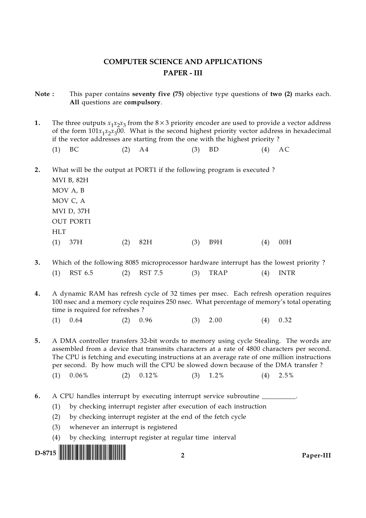 UGC NET Computer Science and Applications Question Paper III December 2015 2