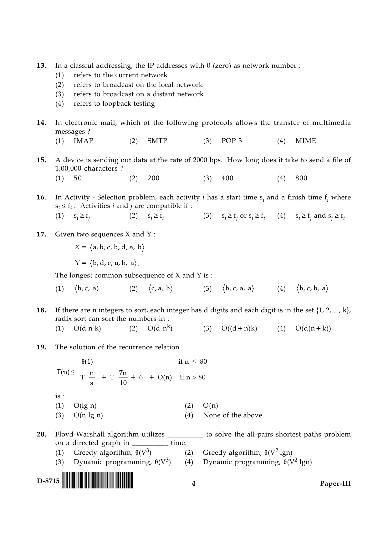 UGC NET Computer Science and Applications Question Paper III December 2015 4