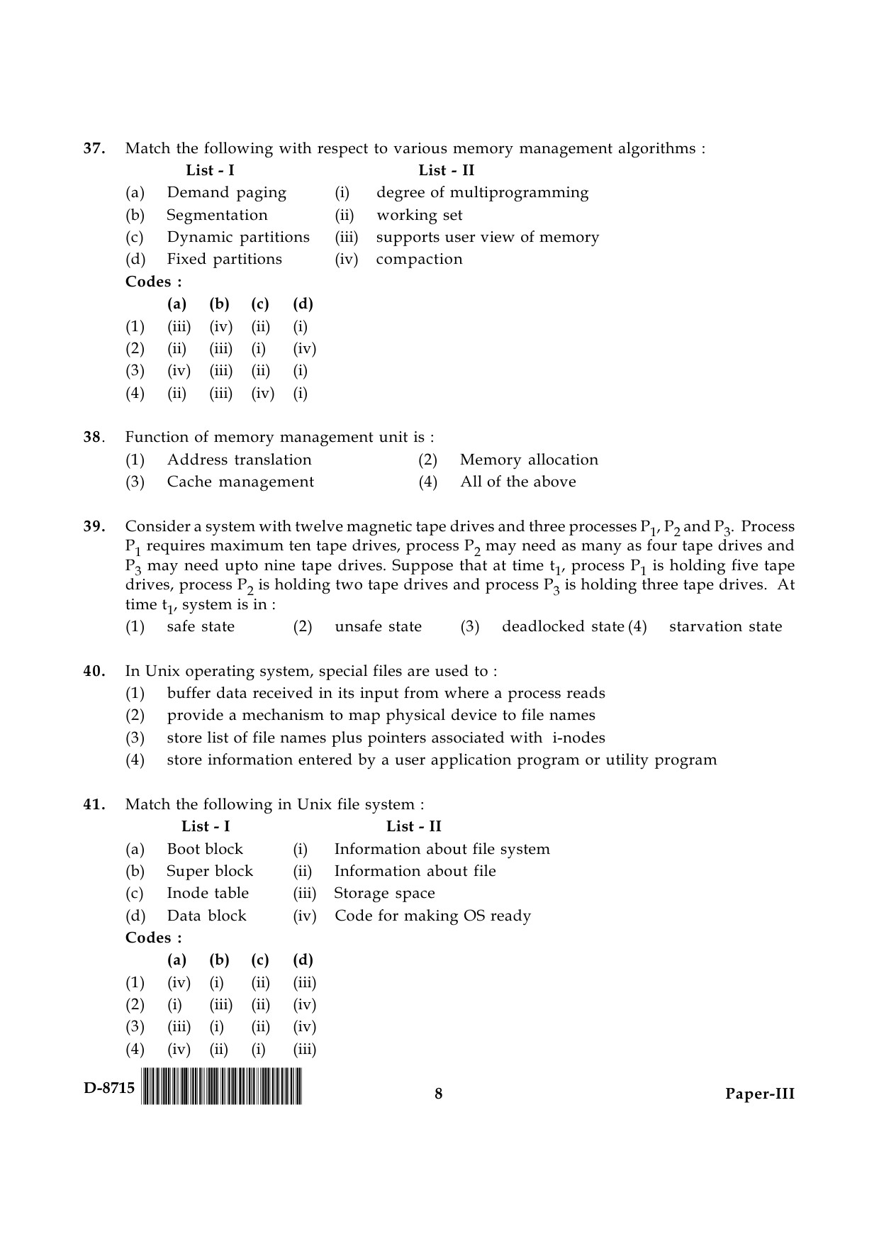 UGC NET Computer Science and Applications Question Paper III December 2015 8