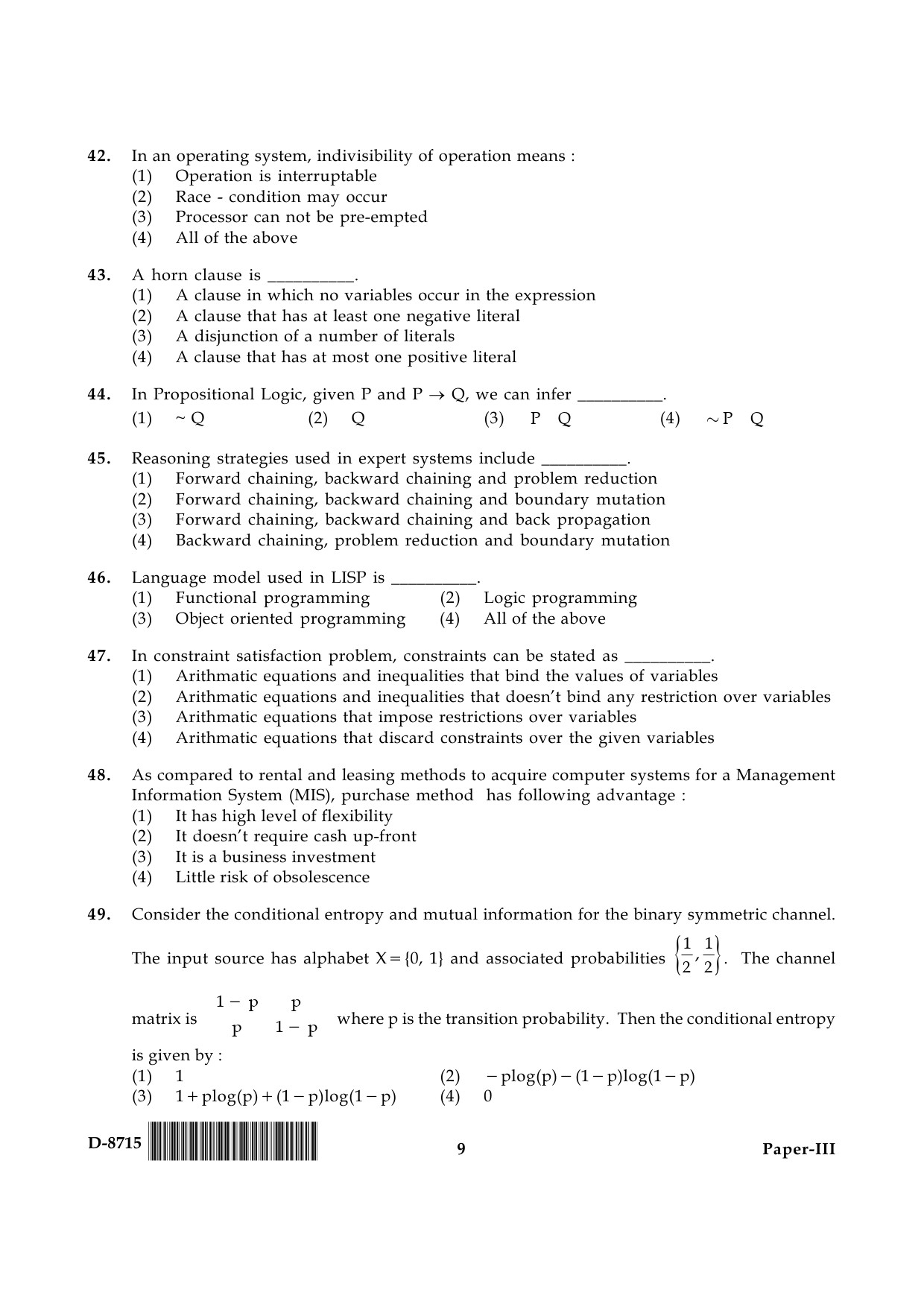 UGC NET Computer Science and Applications Question Paper III December 2015 9