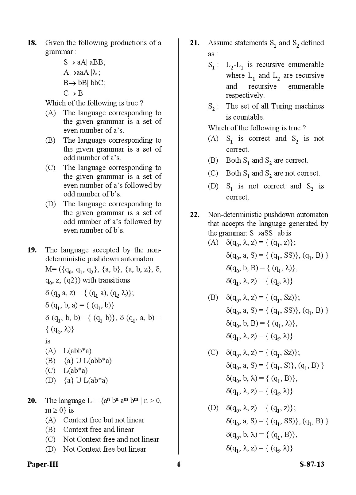 UGC NET Computer Science and Applications Question Paper III Exam September 2013 4