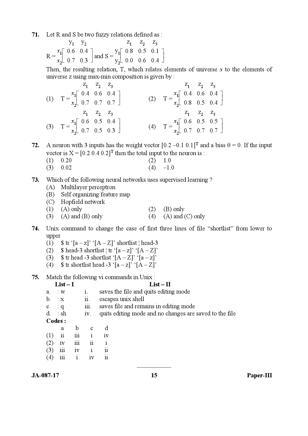 UGC NET Computer Science and Applications Question Paper III January 2017 15