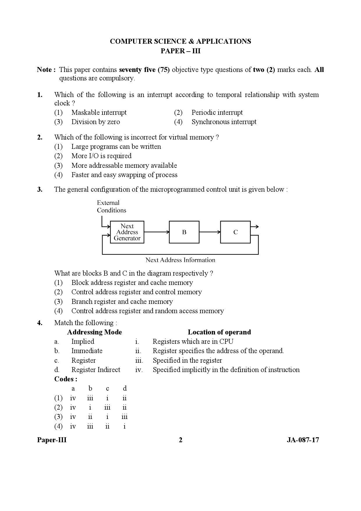 UGC NET Computer Science and Applications Question Paper III January 2017 2