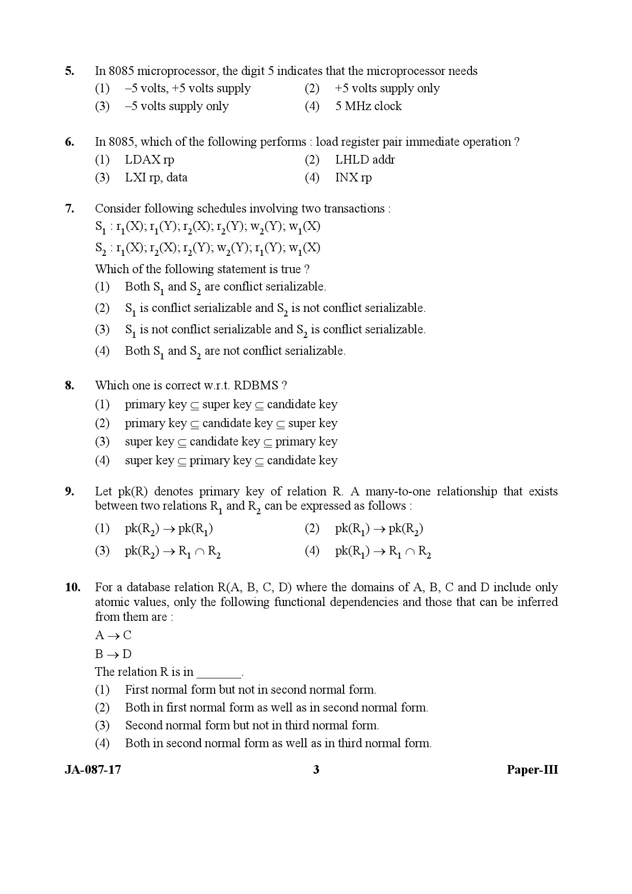 UGC NET Computer Science and Applications Question Paper III January 2017 3