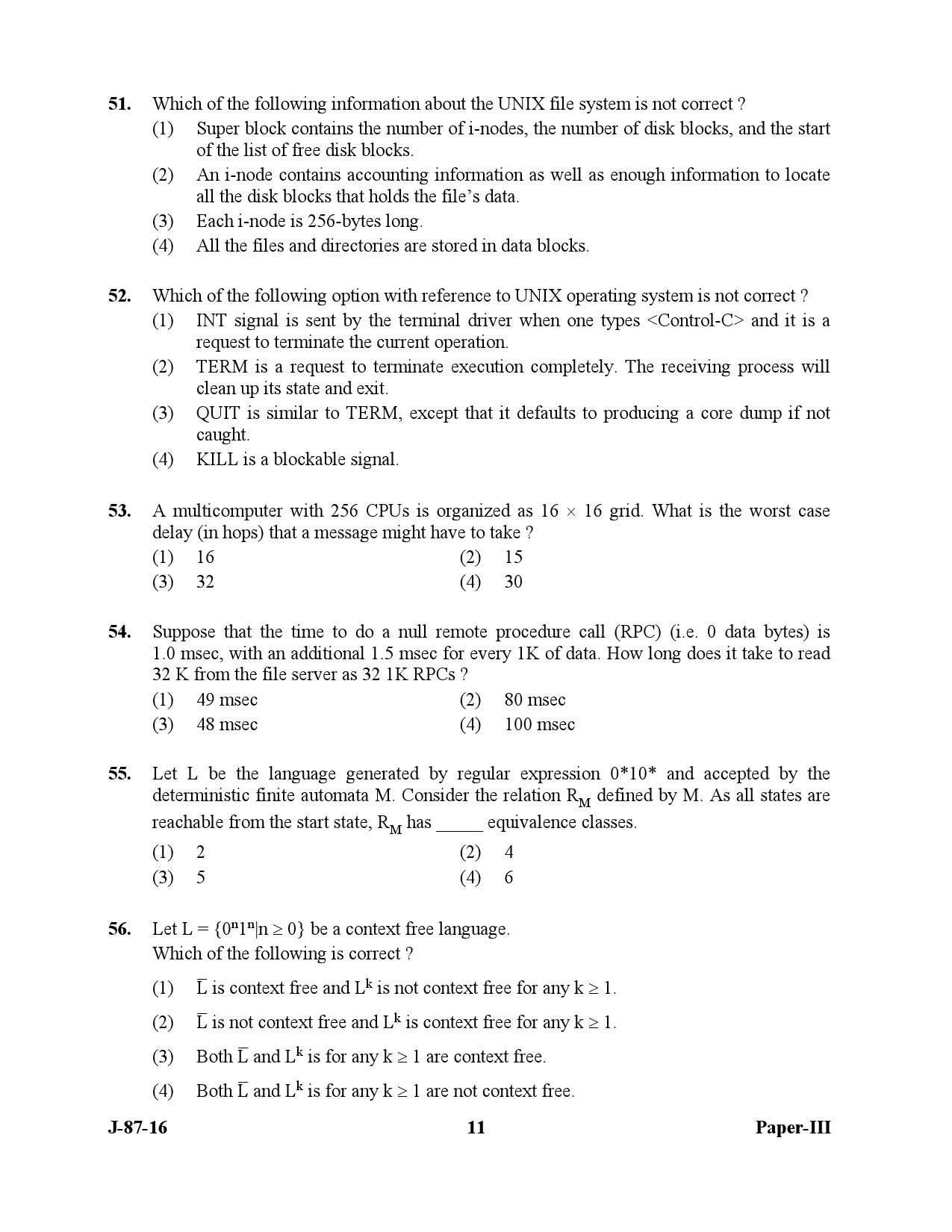 UGC NET Computer Science and Applications Question Paper III July 2016 11