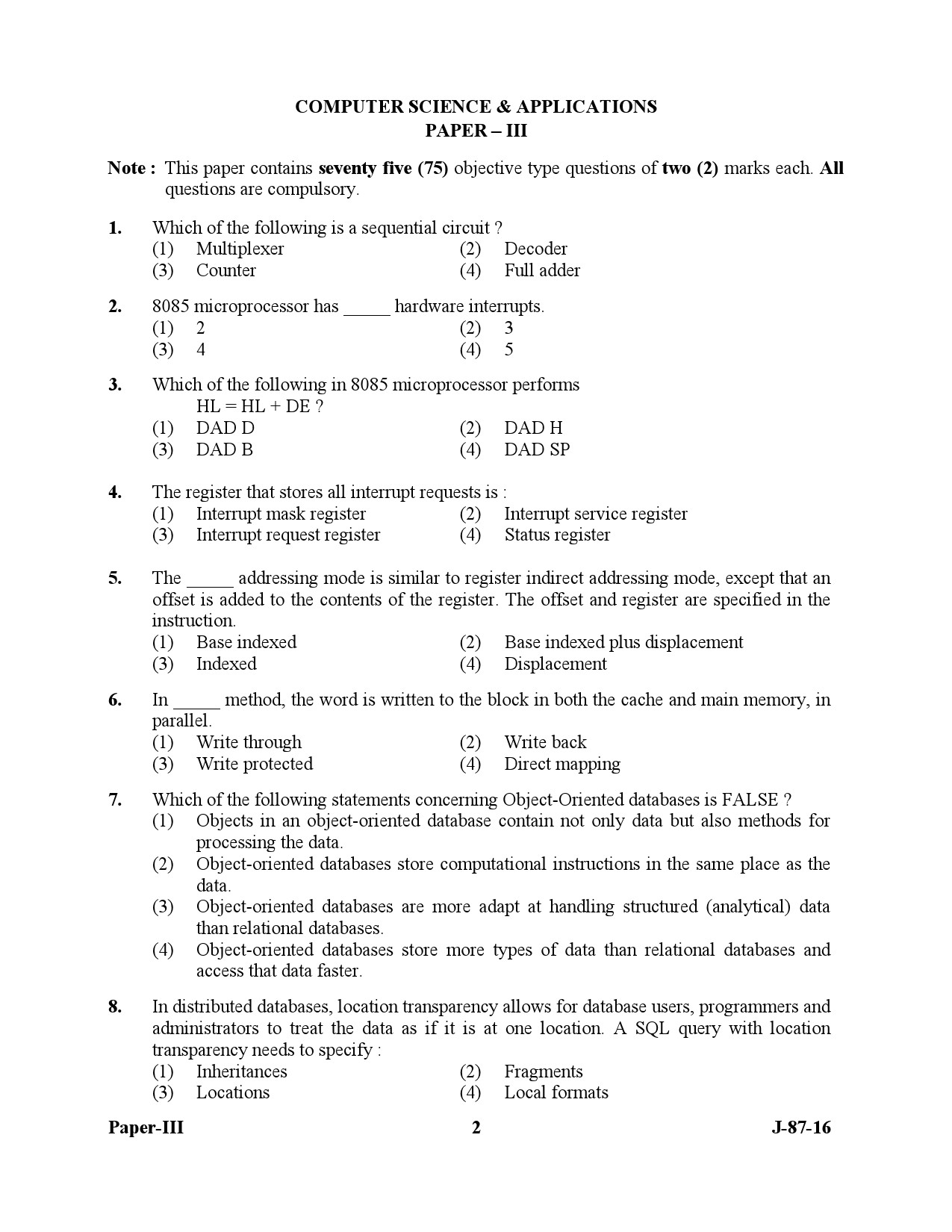 UGC NET Computer Science and Applications Question Paper III July 2016 2