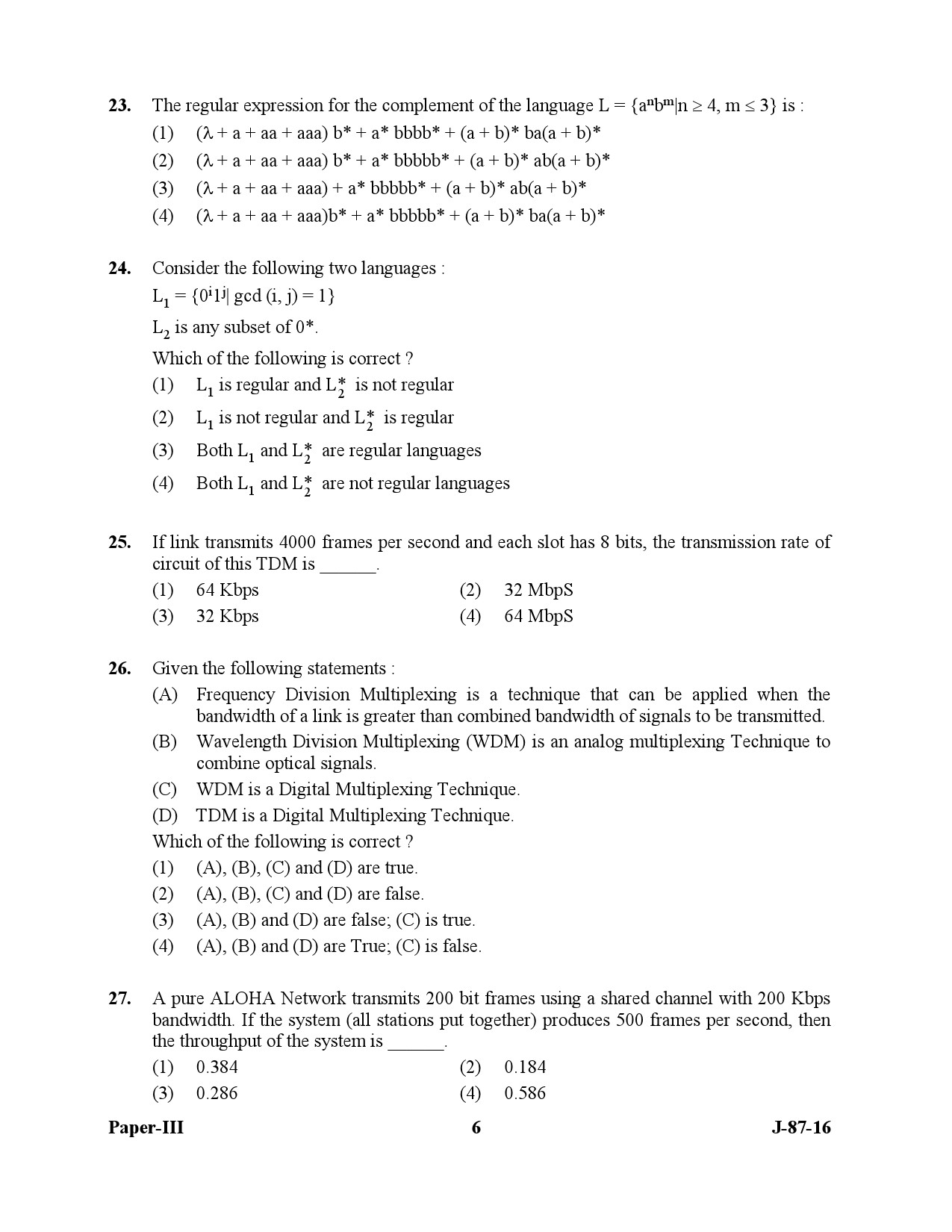 UGC NET Computer Science and Applications Question Paper III July 2016 6