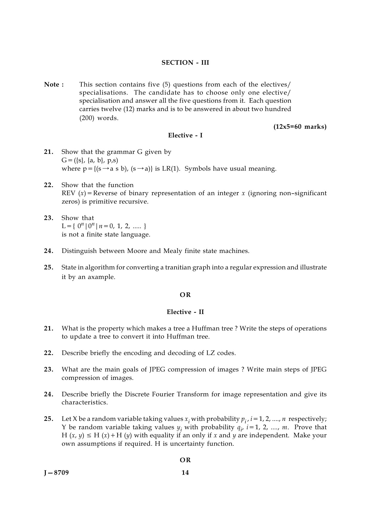 UGC NET Computer Science and Applications Question Paper III June 2009 14