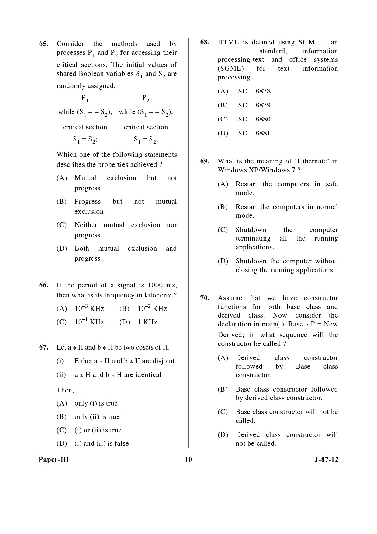 UGC NET Computer Science and Applications Question Paper III June 2012 10