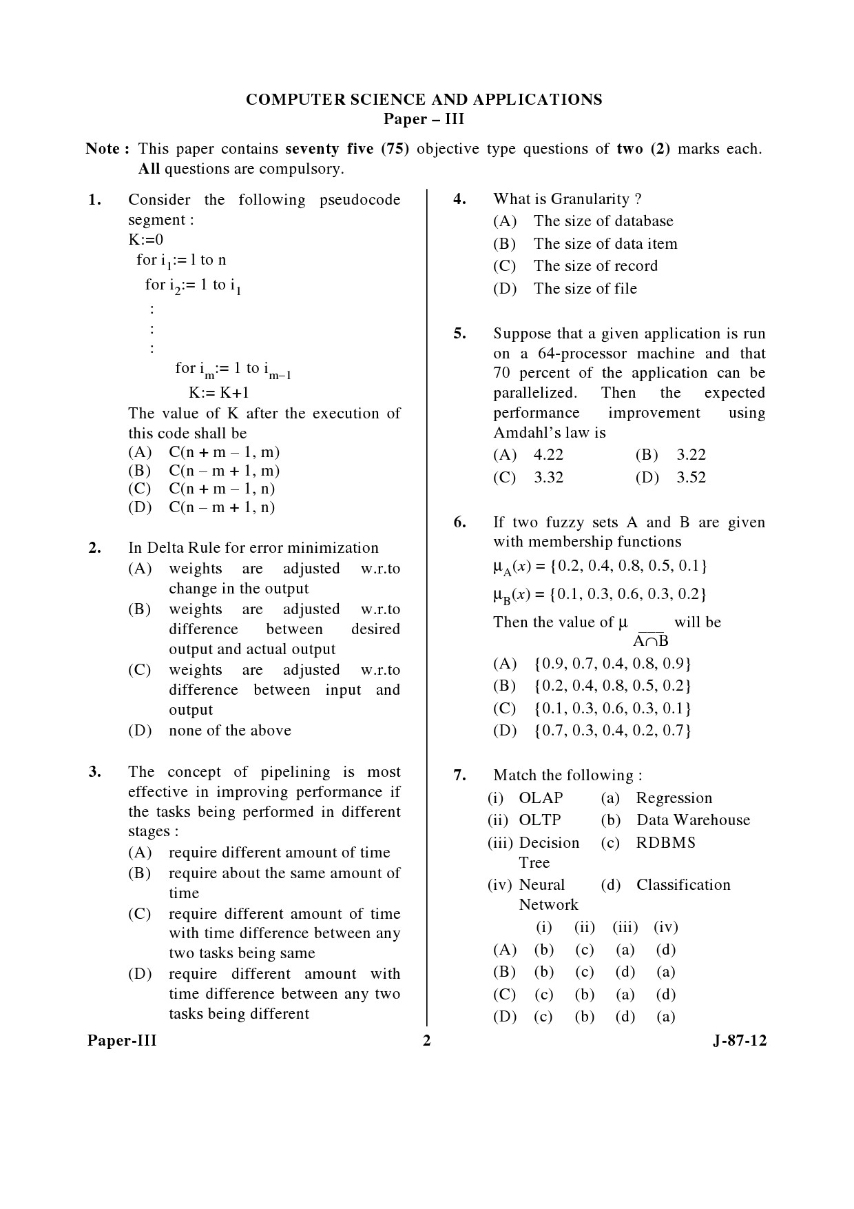 UGC NET Computer Science and Applications Question Paper III June 2012 2