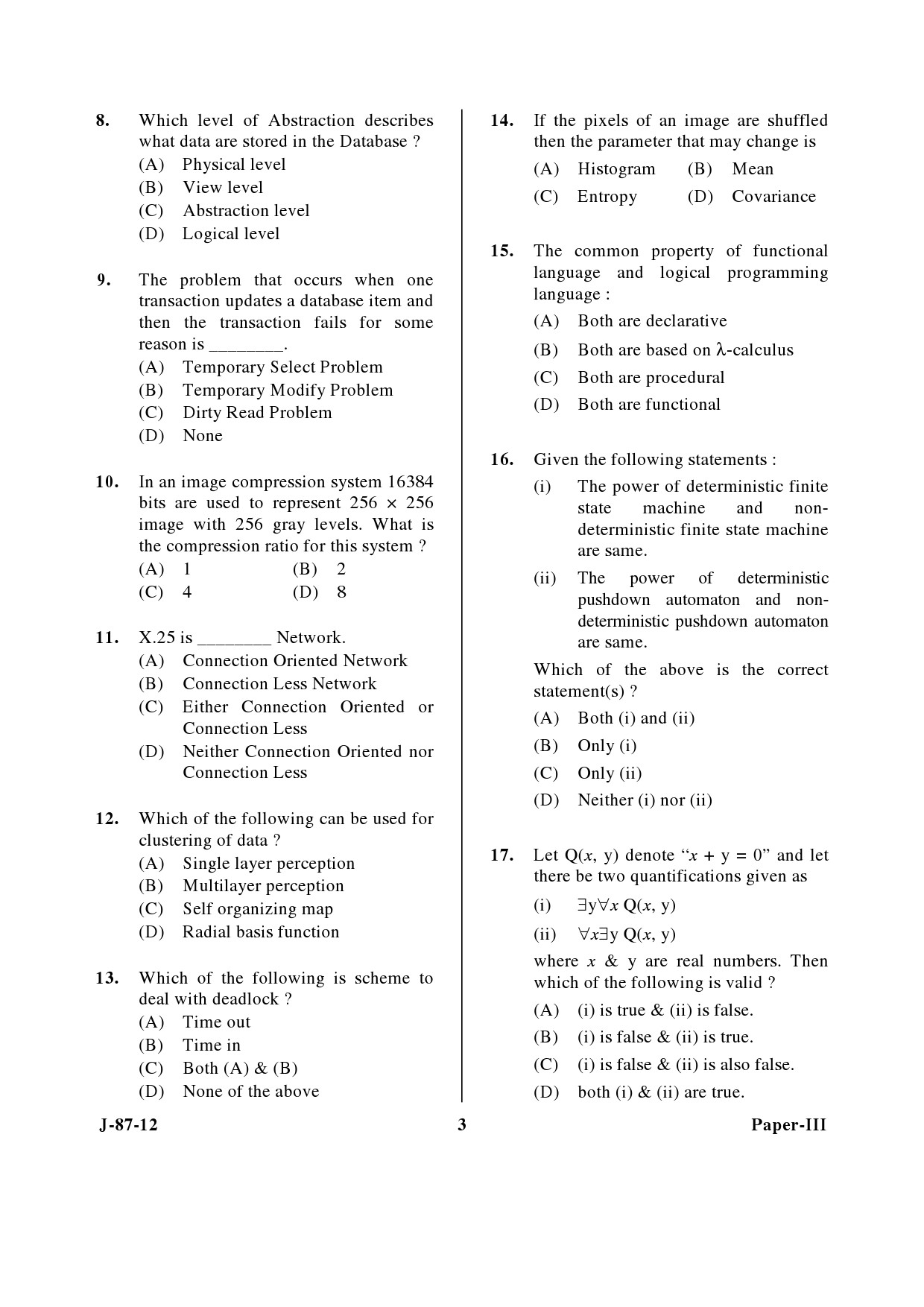 UGC NET Computer Science and Applications Question Paper III June 2012 3