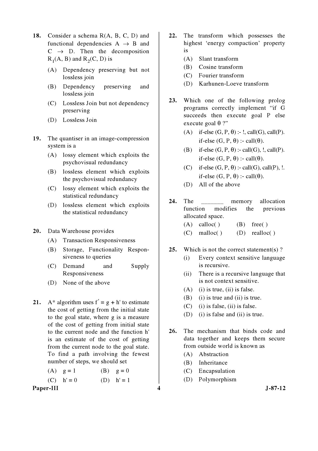 UGC NET Computer Science and Applications Question Paper III June 2012 4