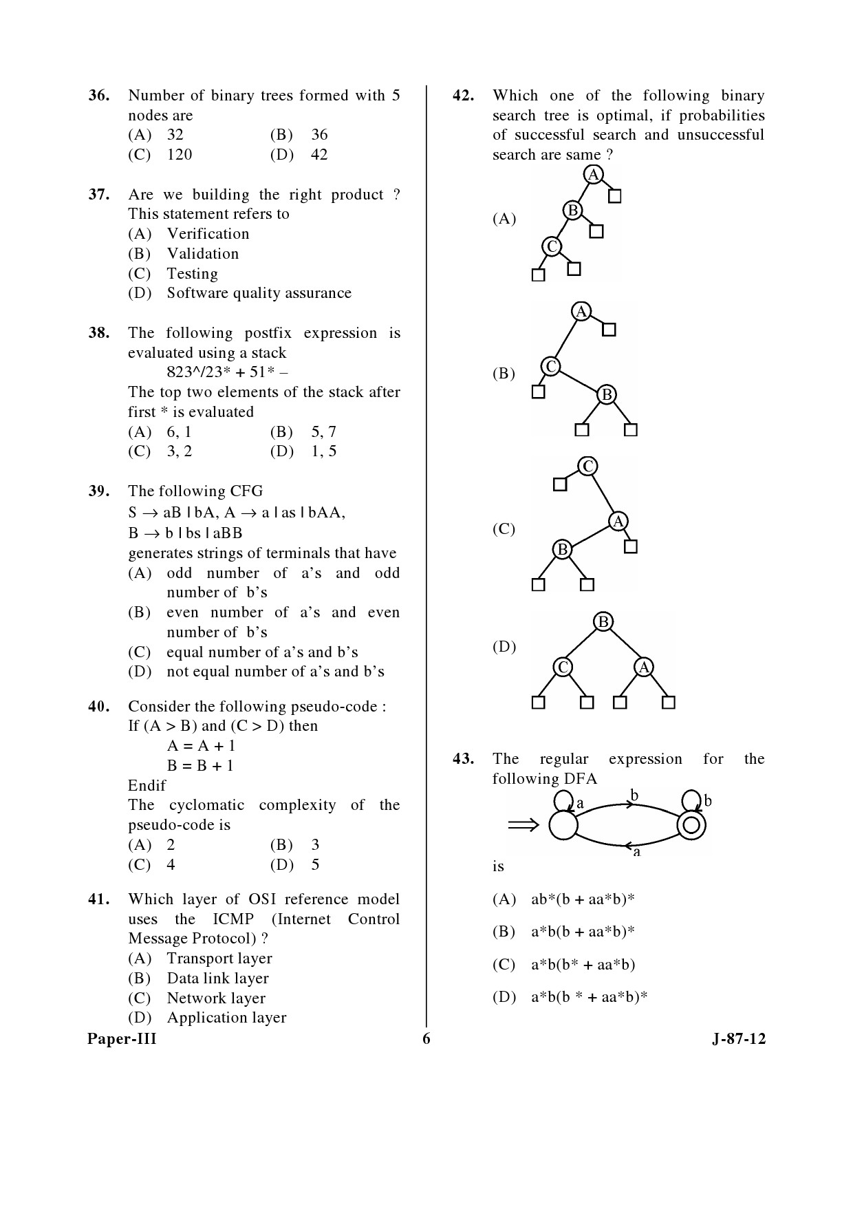 UGC NET Computer Science and Applications Question Paper III June 2012 6