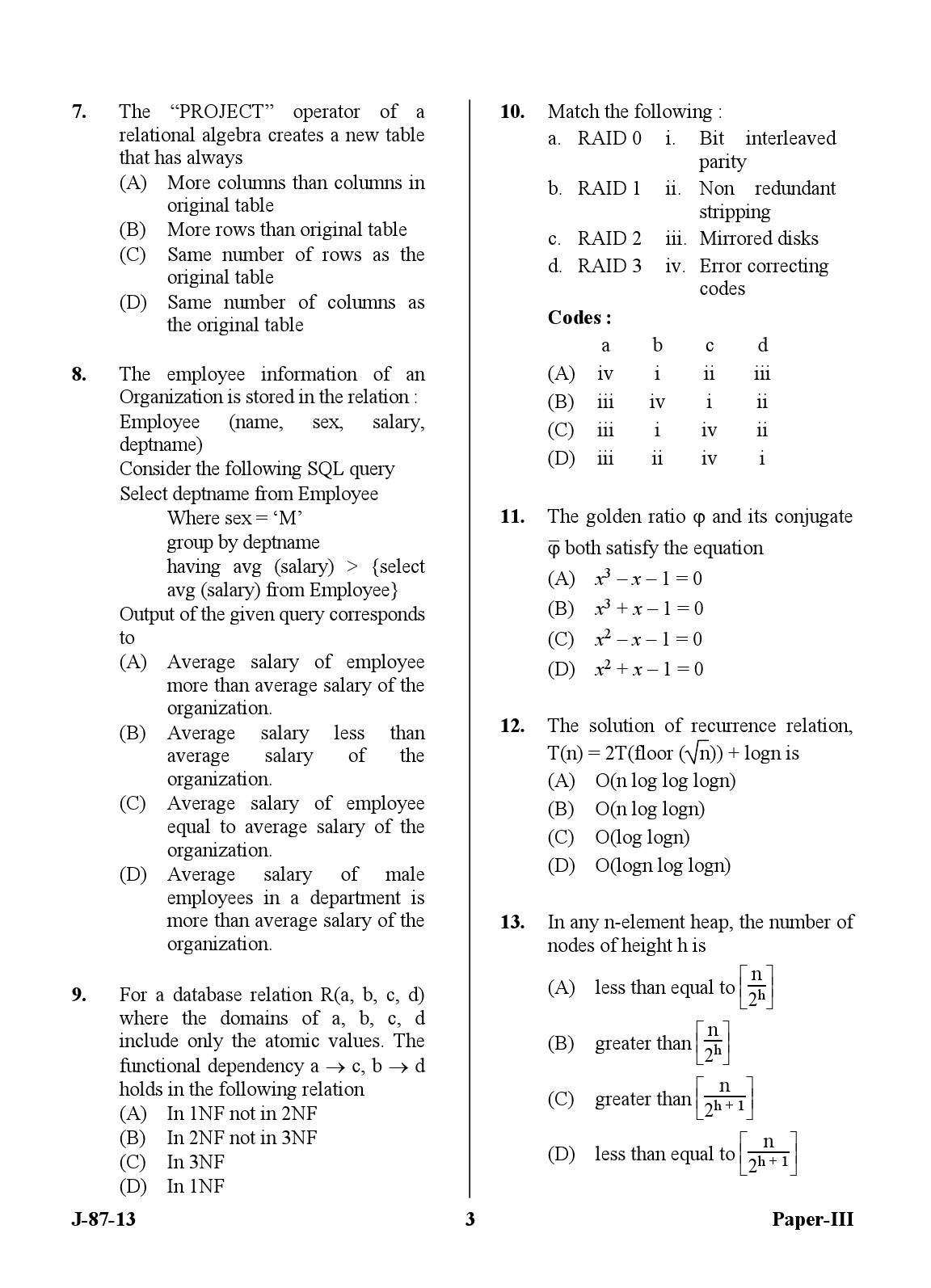 UGC NET Computer Science and Applications Question Paper III June 2013 3