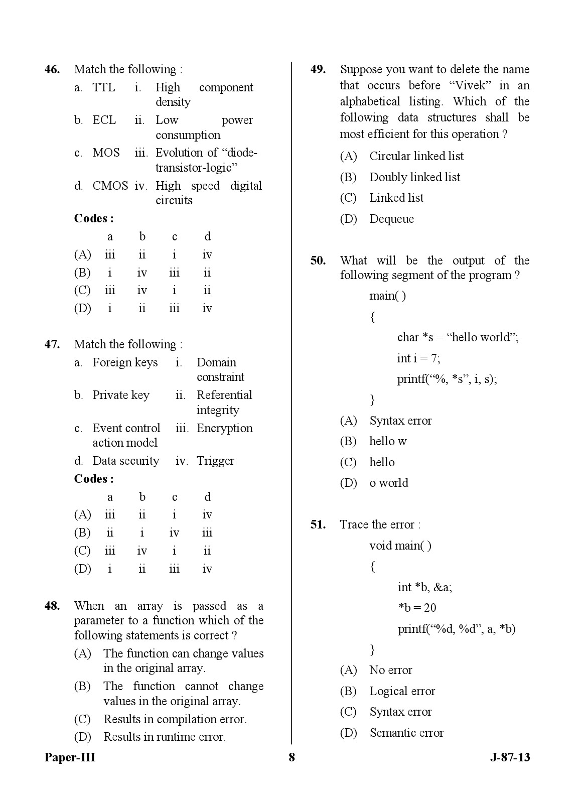 UGC NET Computer Science and Applications Question Paper III June 2013 8