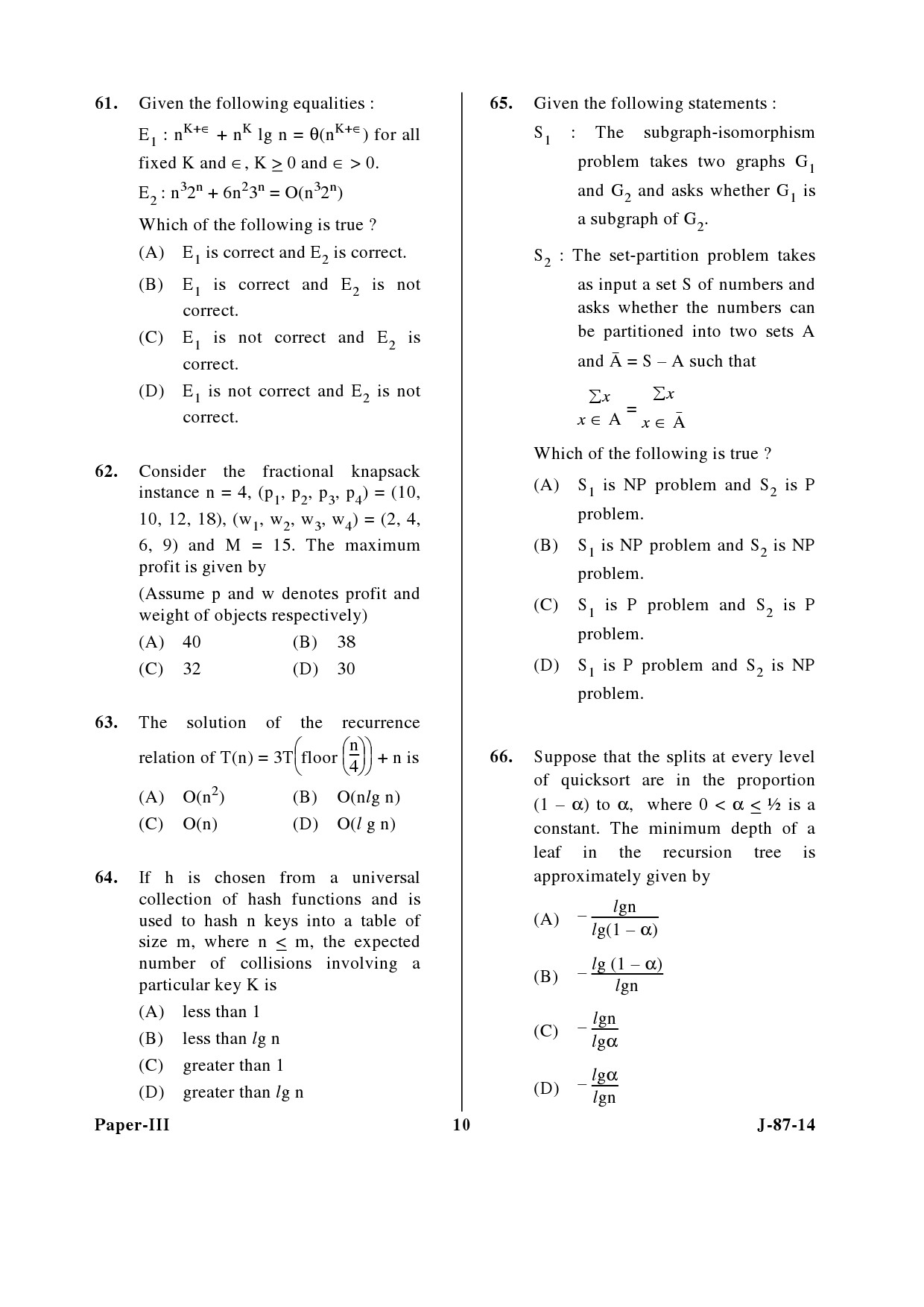 UGC NET Computer Science and Applications Question Paper III June 2014 10