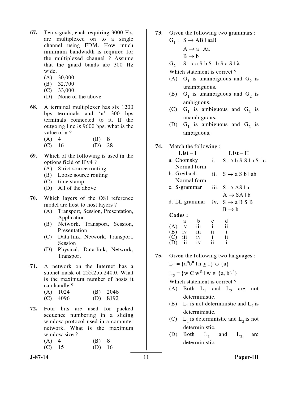 UGC NET Computer Science and Applications Question Paper III June 2014 11