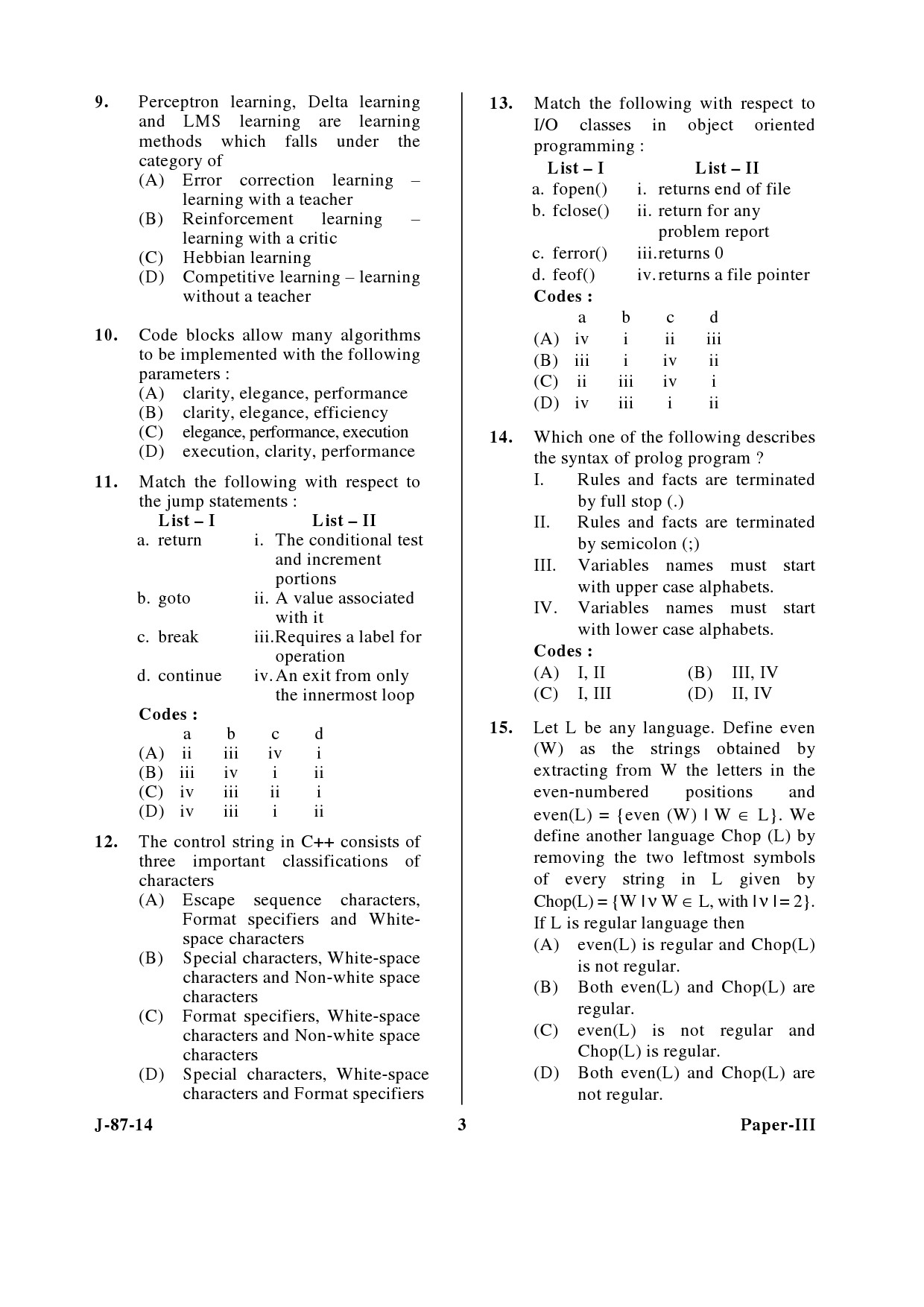 UGC NET Computer Science and Applications Question Paper III June 2014 3