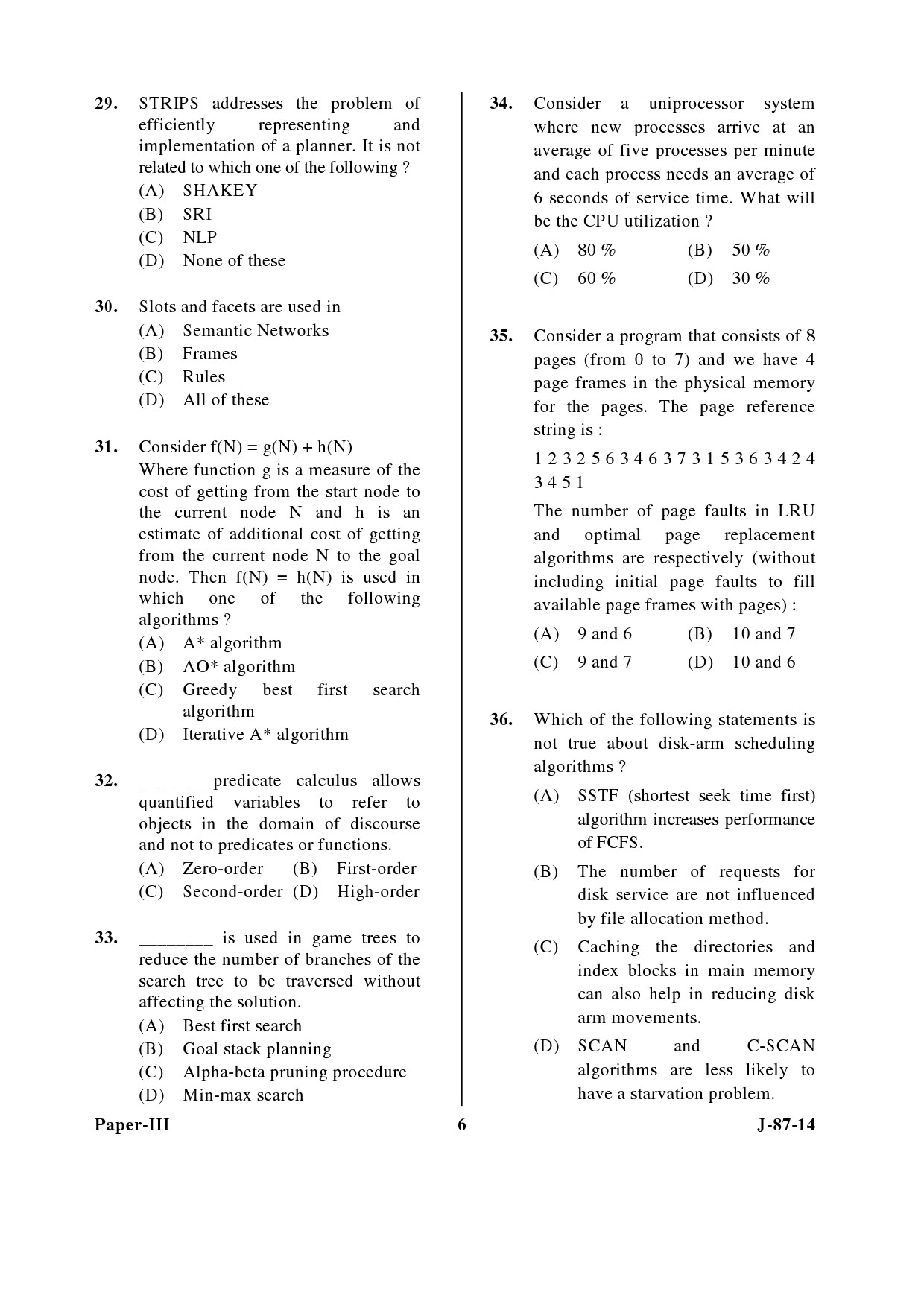 UGC NET Computer Science and Applications Question Paper III June 2014 6