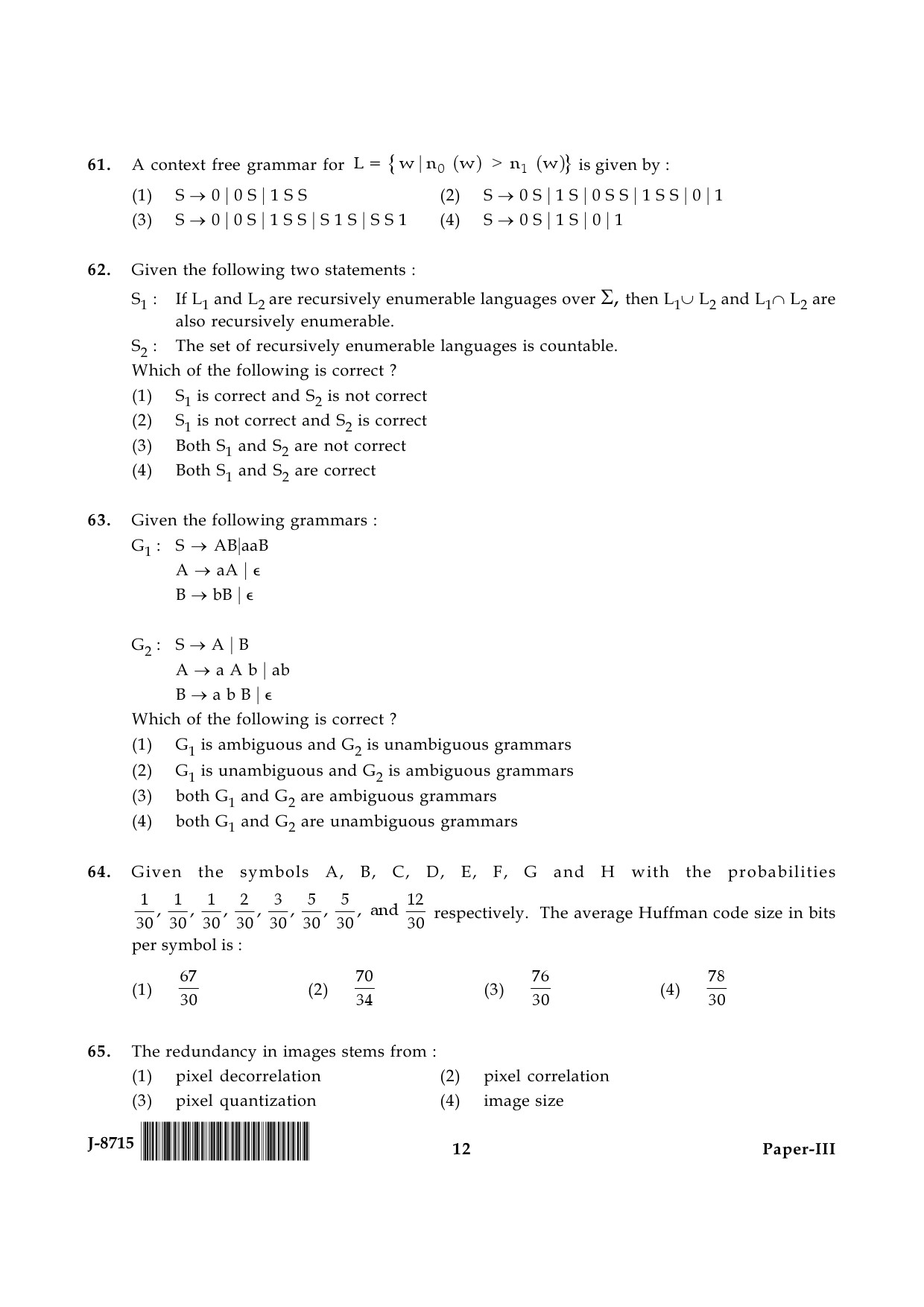 UGC NET Computer Science and Applications Question Paper III June 2015 12