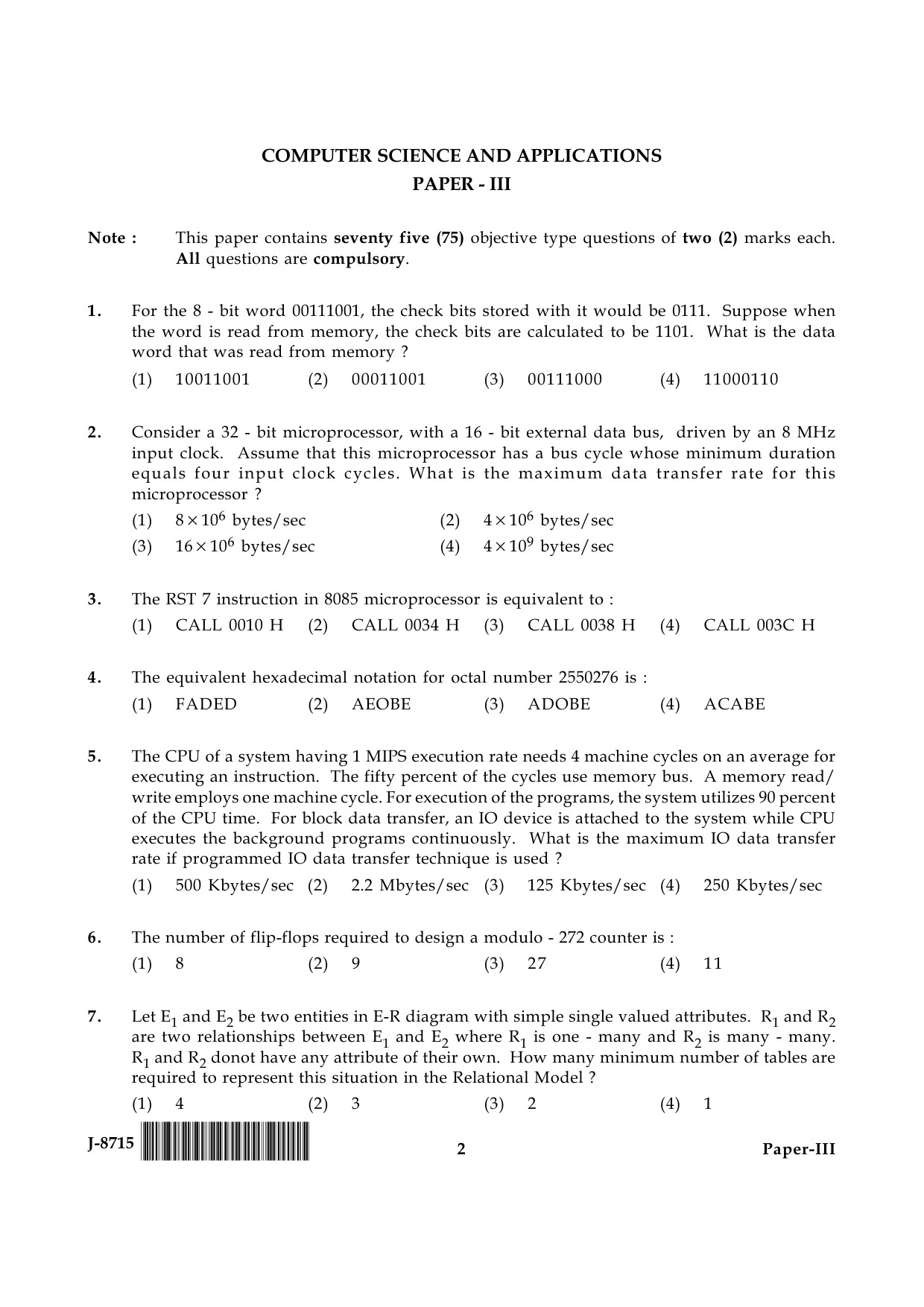 UGC NET Computer Science and Applications Question Paper III June 2015 2