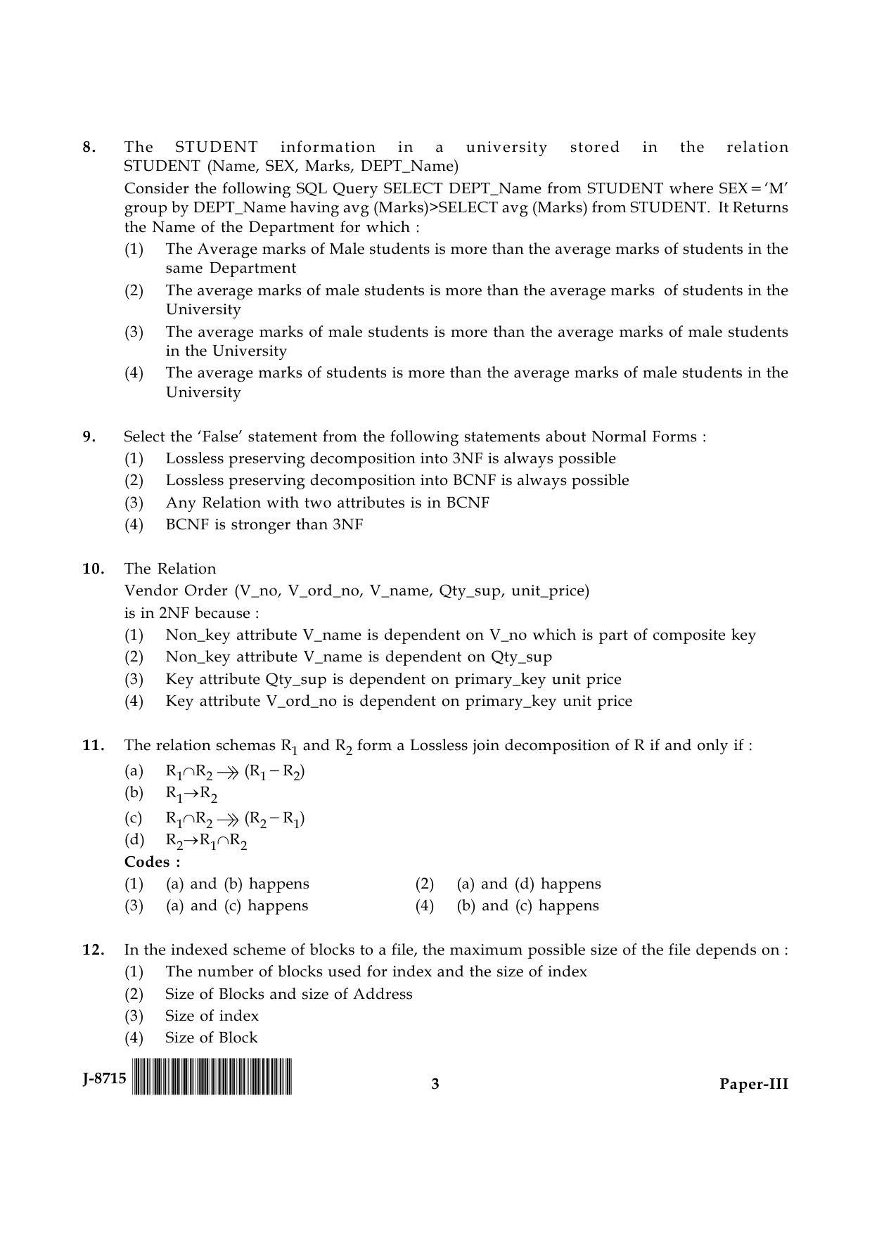 UGC NET Computer Science and Applications Question Paper III June 2015 3