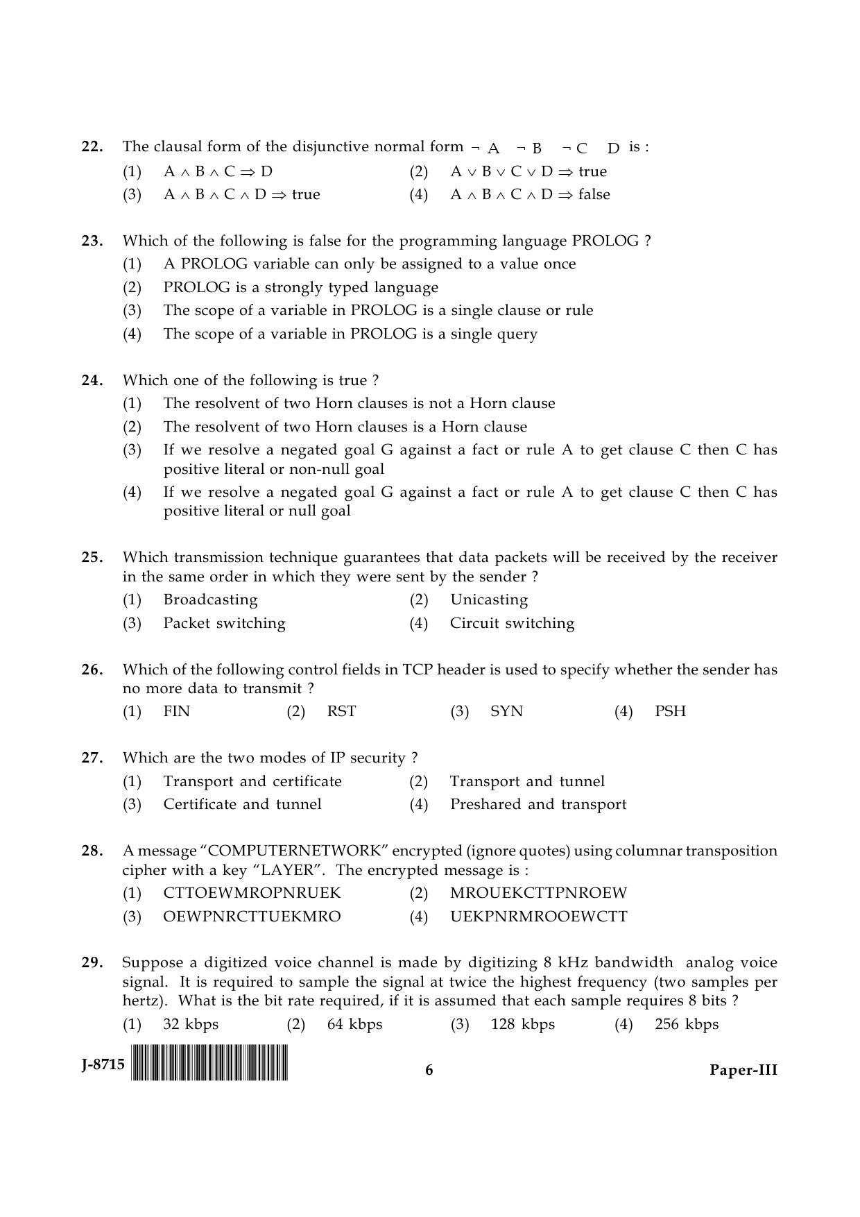 UGC NET Computer Science and Applications Question Paper III June 2015 6