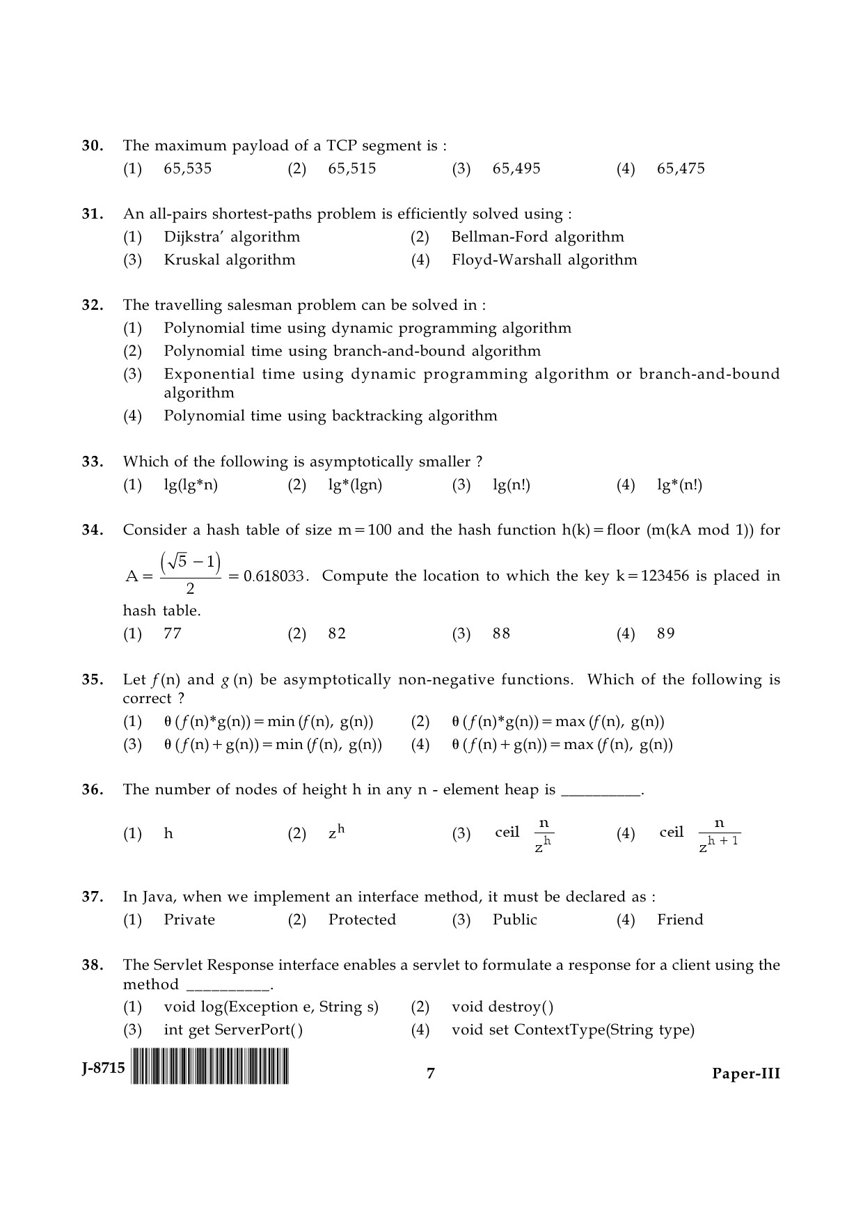 UGC NET Computer Science and Applications Question Paper III June 2015 7