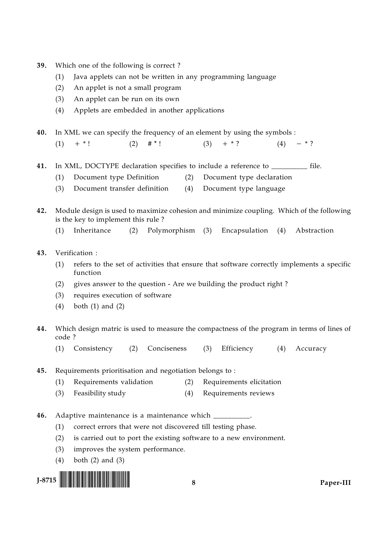 UGC NET Computer Science and Applications Question Paper III June 2015 8