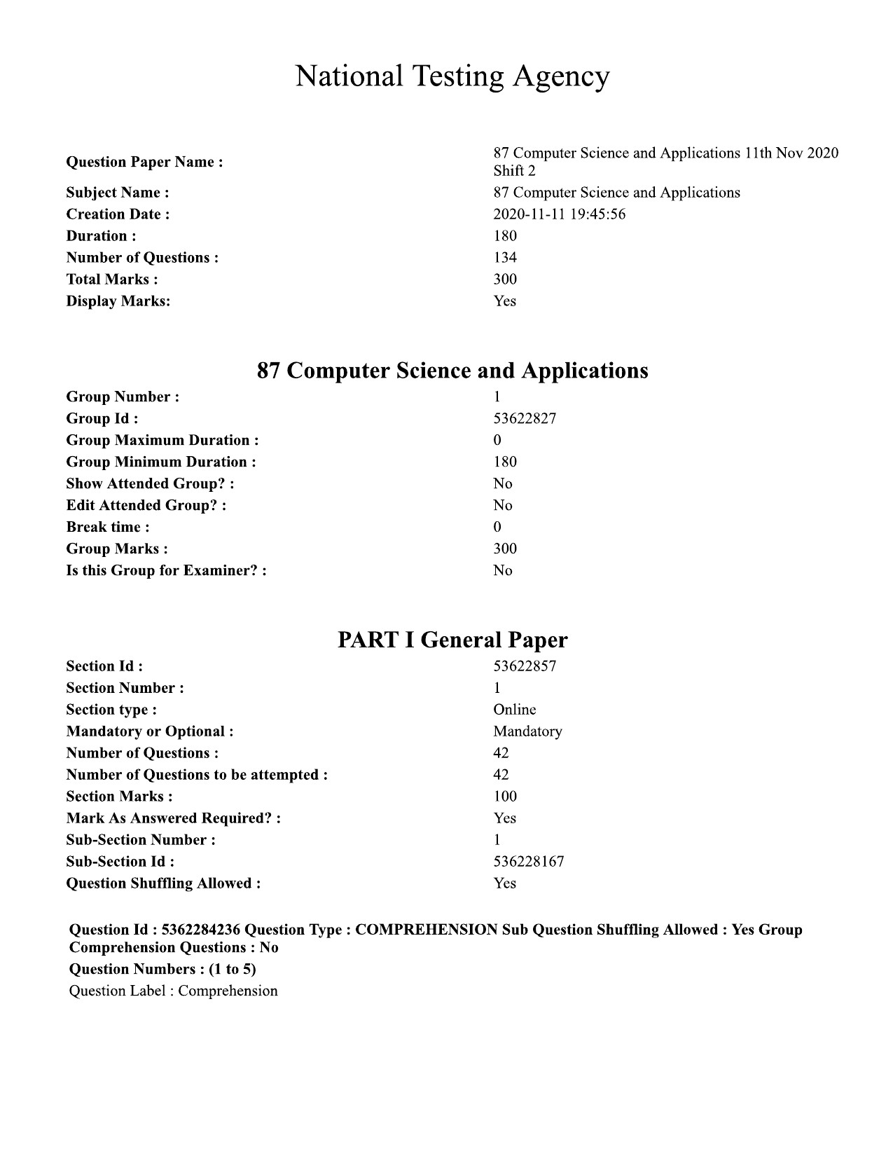 UGC NET Computer Science and Applications Question Paper September 2020 1