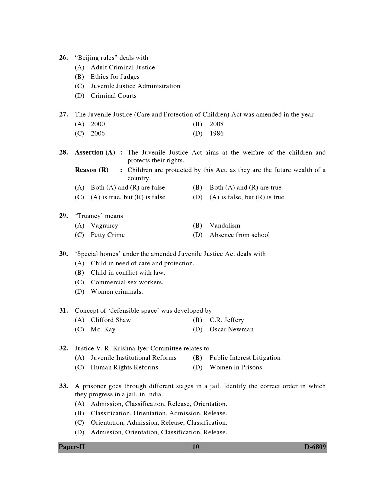 UGC NET Criminology Question Paper II December 2009 10