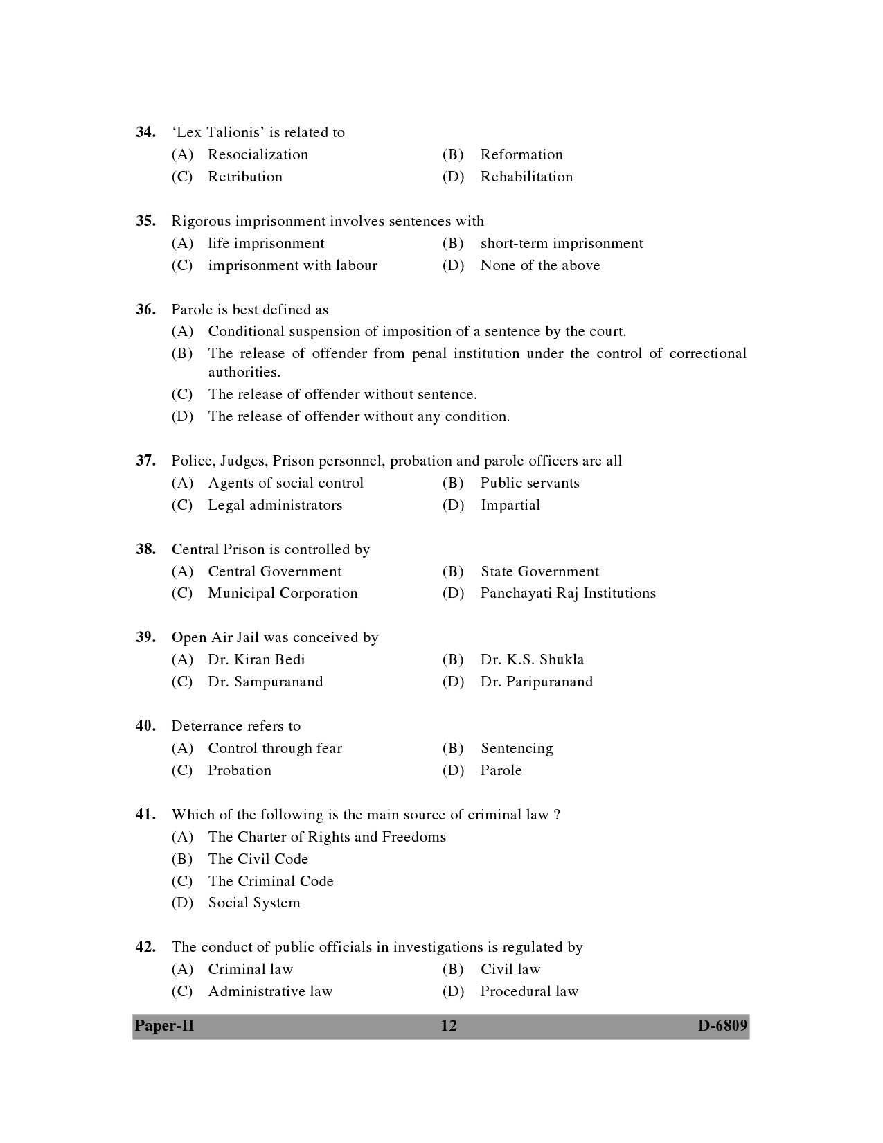 UGC NET Criminology Question Paper II December 2009 12