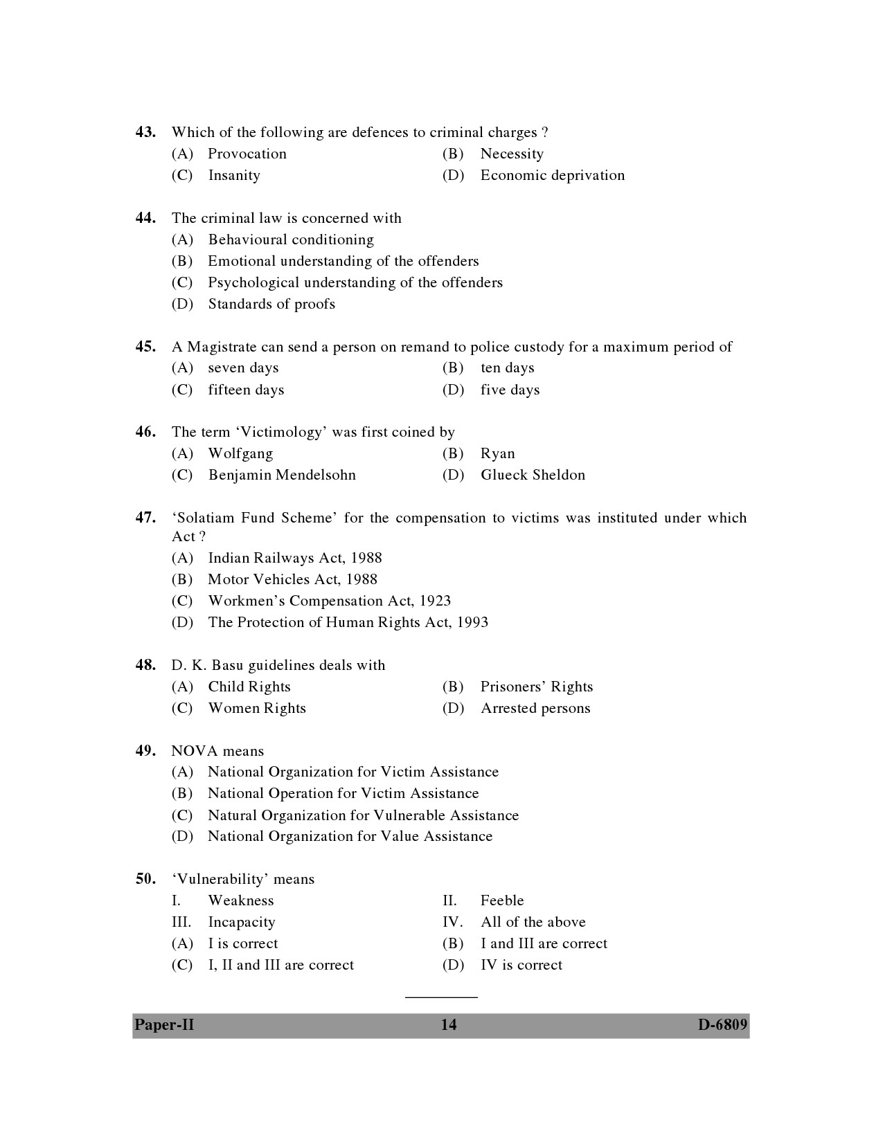 UGC NET Criminology Question Paper II December 2009 14