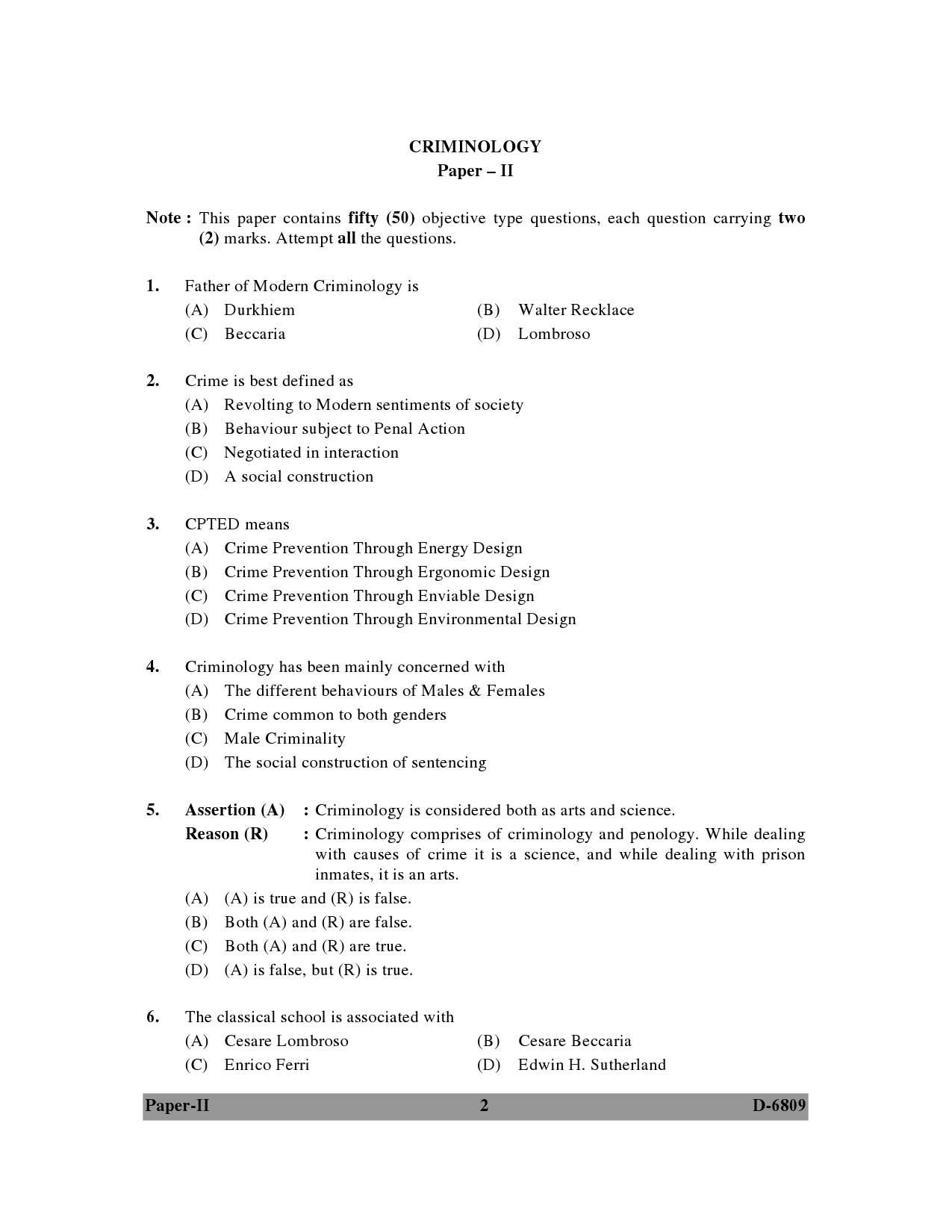 UGC NET Criminology Question Paper II December 2009 2