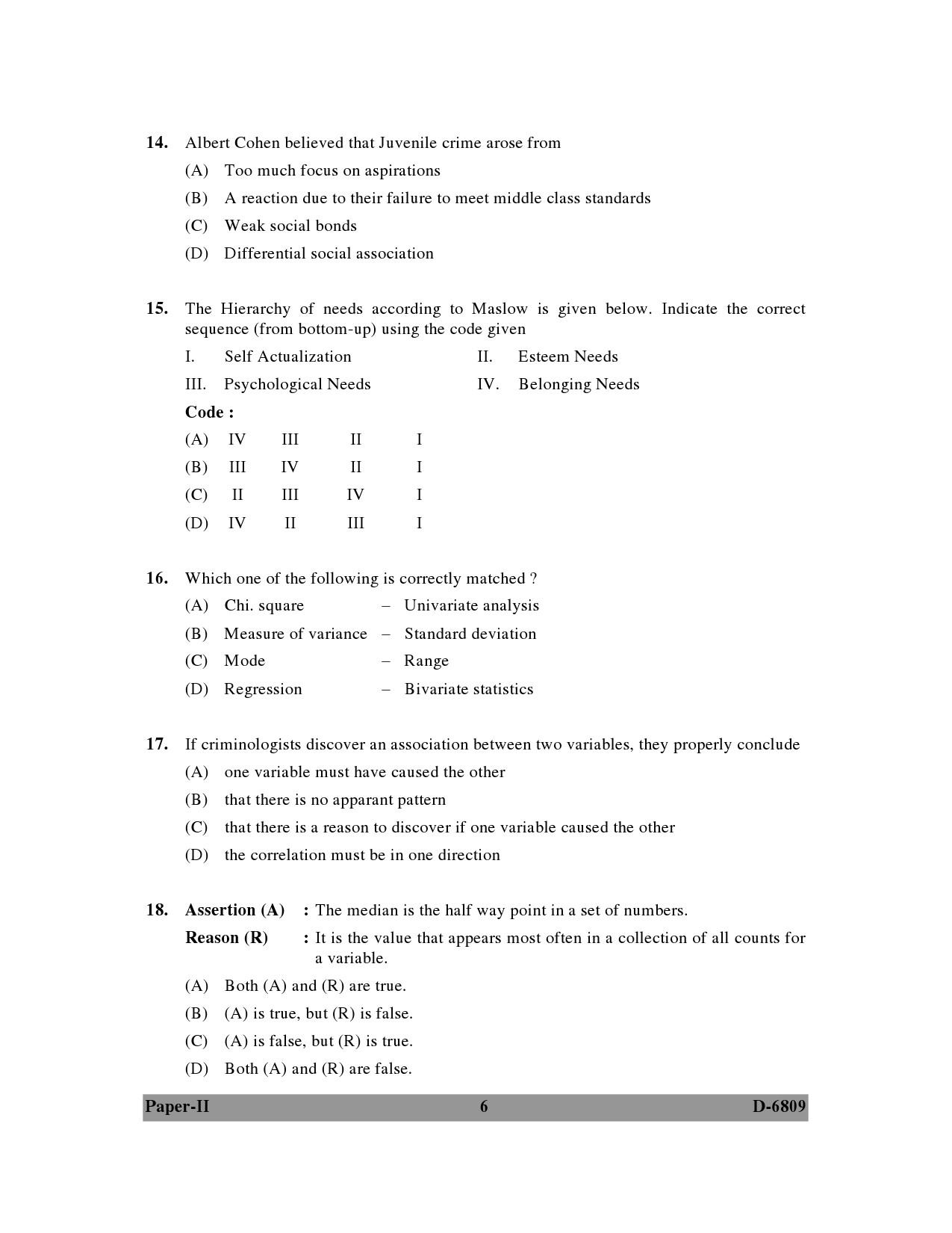 UGC NET Criminology Question Paper II December 2009 6