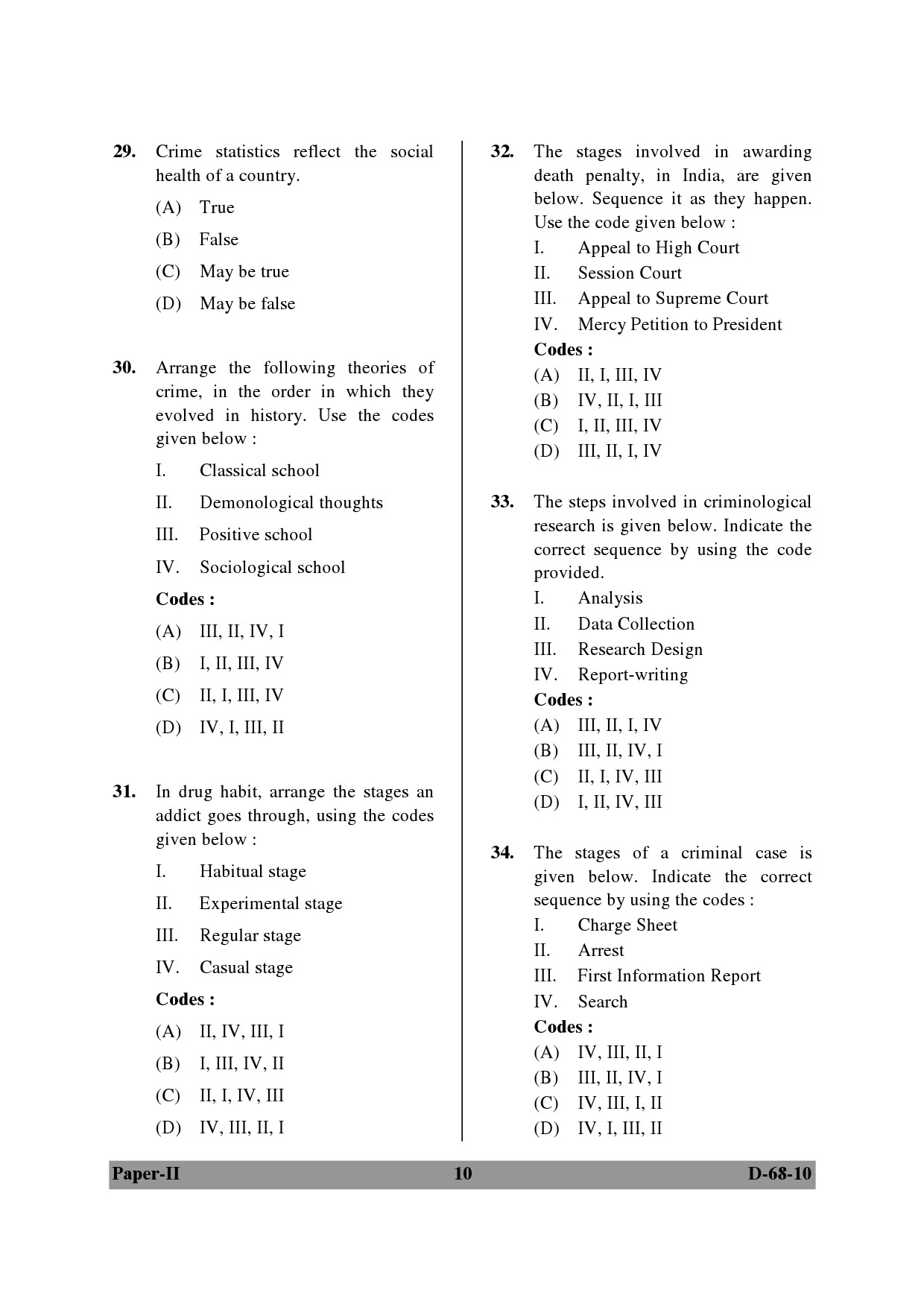 UGC NET Criminology Question Paper II December 2010 10