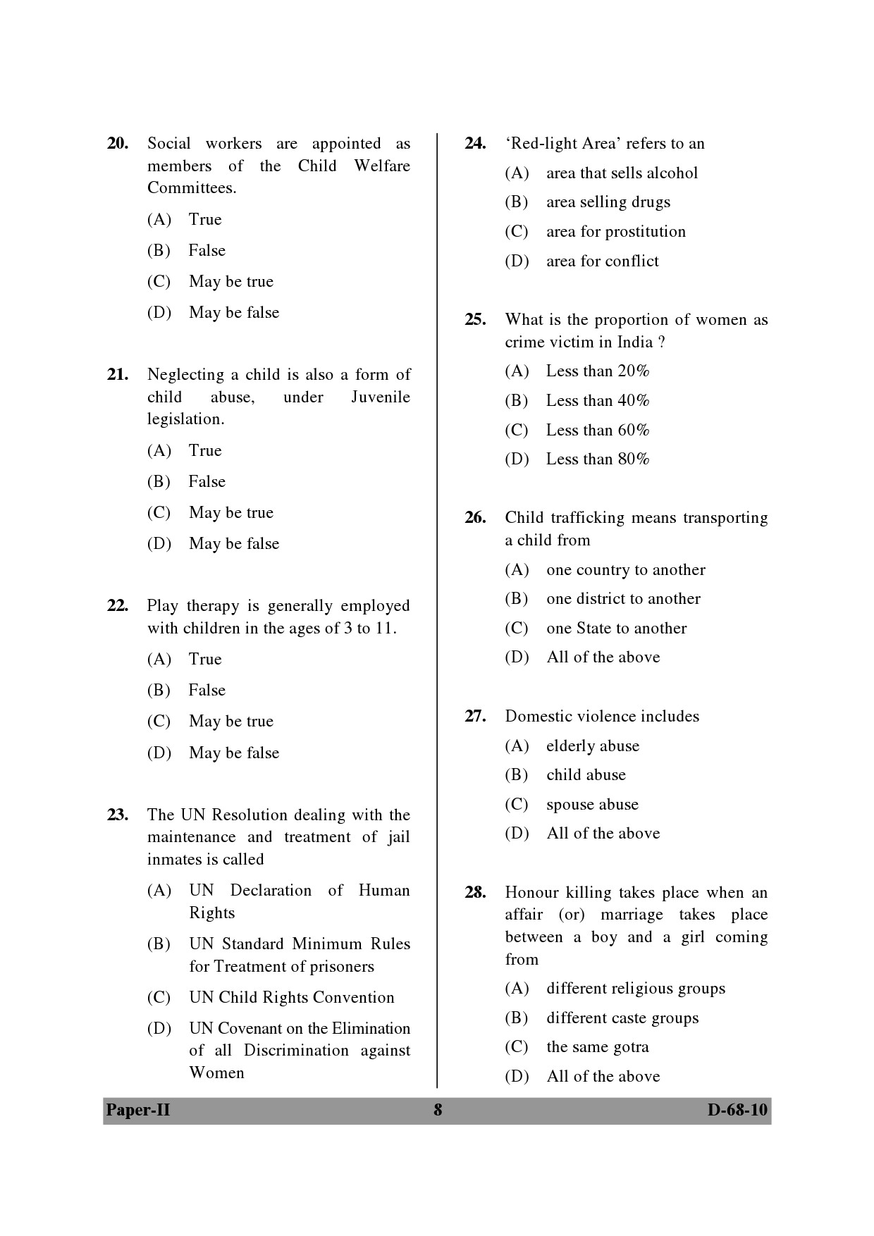 UGC NET Criminology Question Paper II December 2010 8