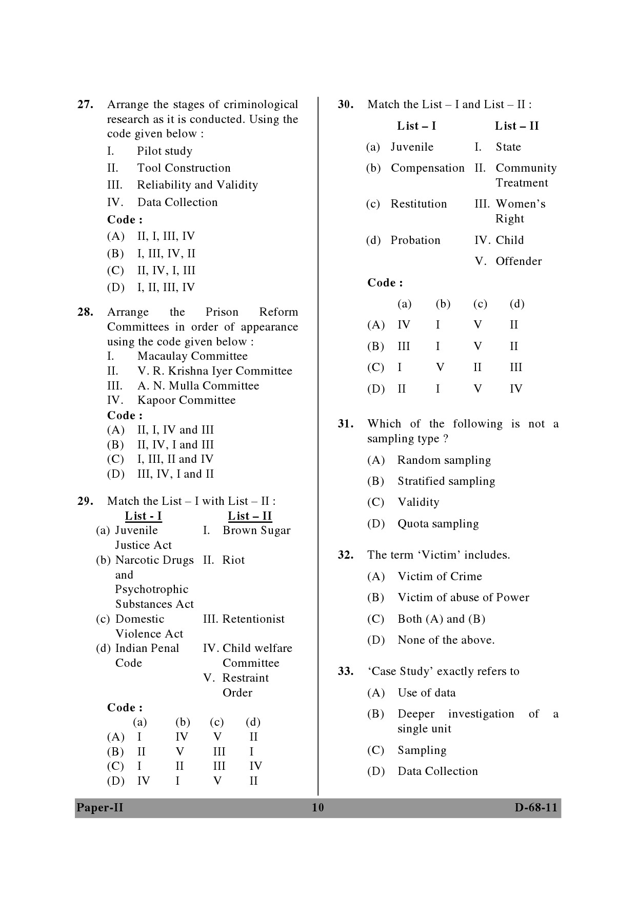 UGC NET Criminology Question Paper II December 2011 10